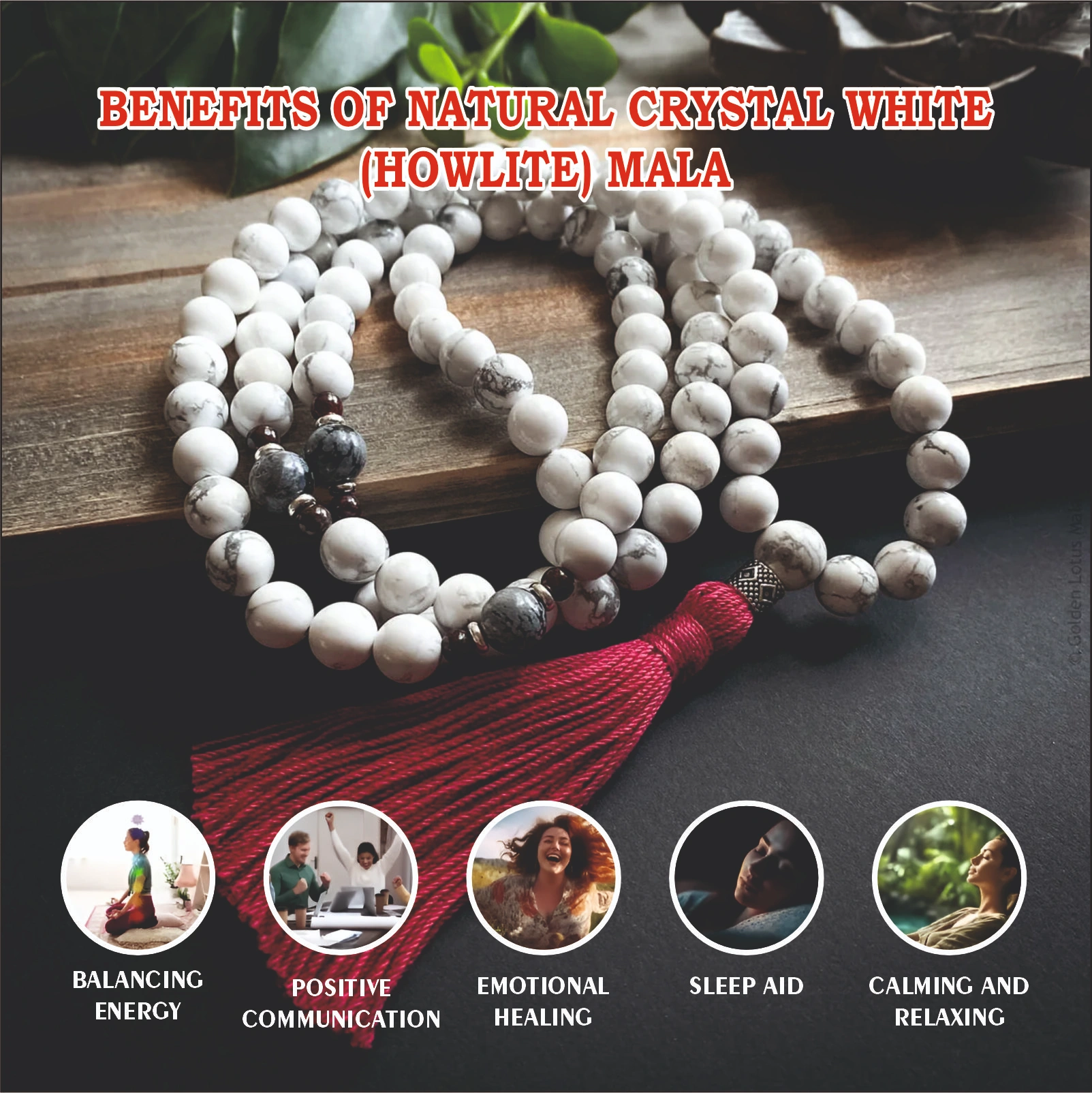 Natural Crystal White (Howlite) mala 