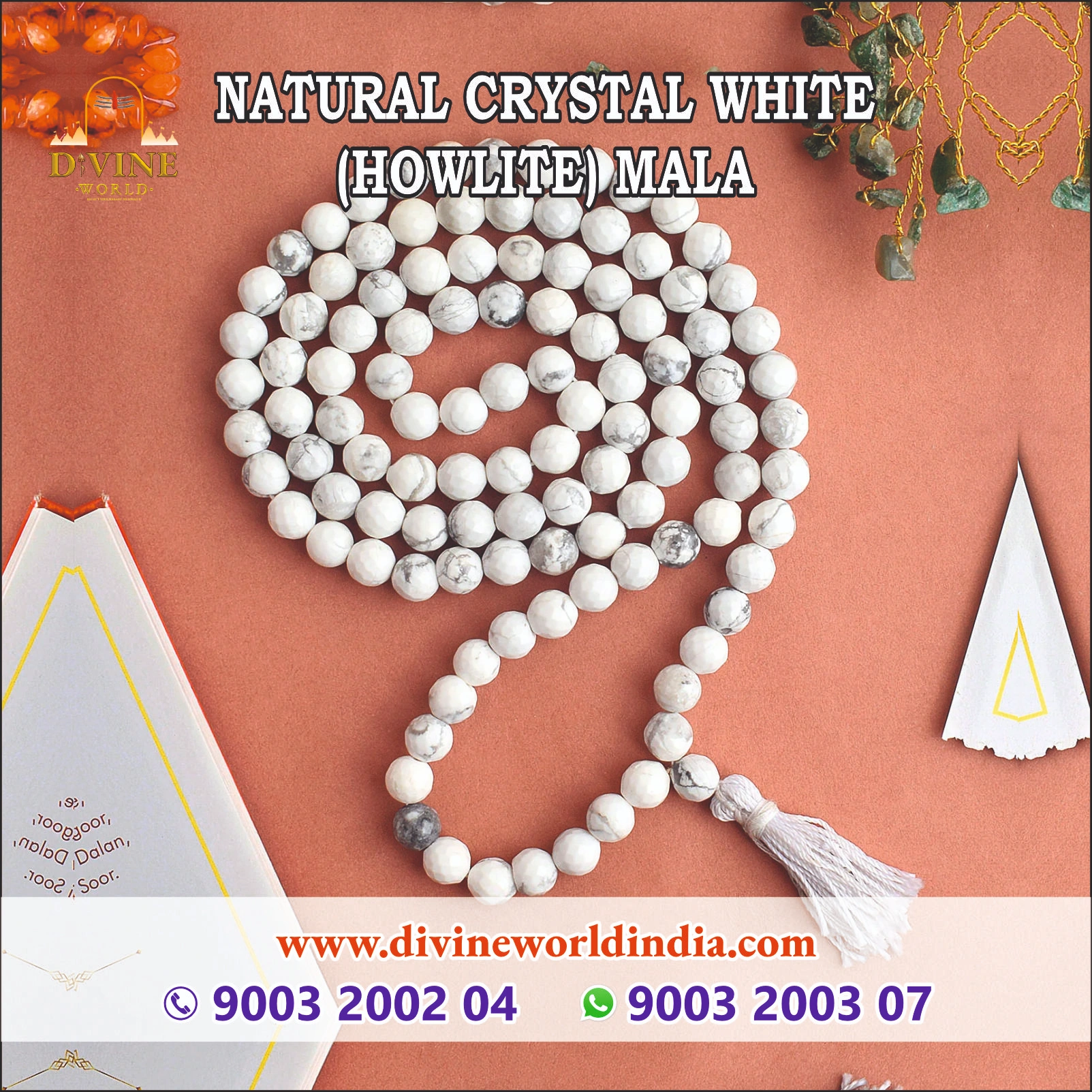 Natural Crystal White (Howlite) mala 