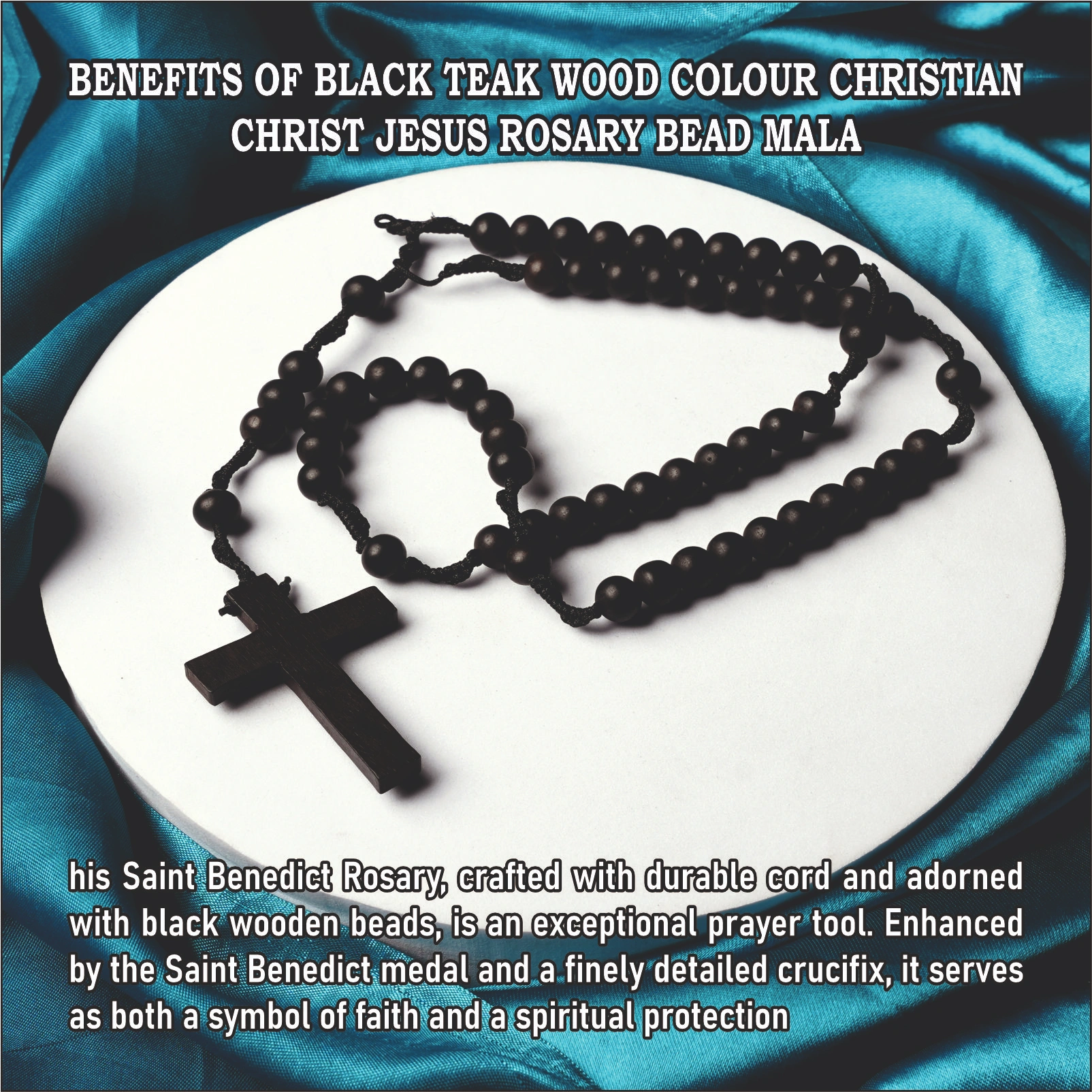Black Teak Wood Colour Christian Christ Jesus Rosary Bead Mala