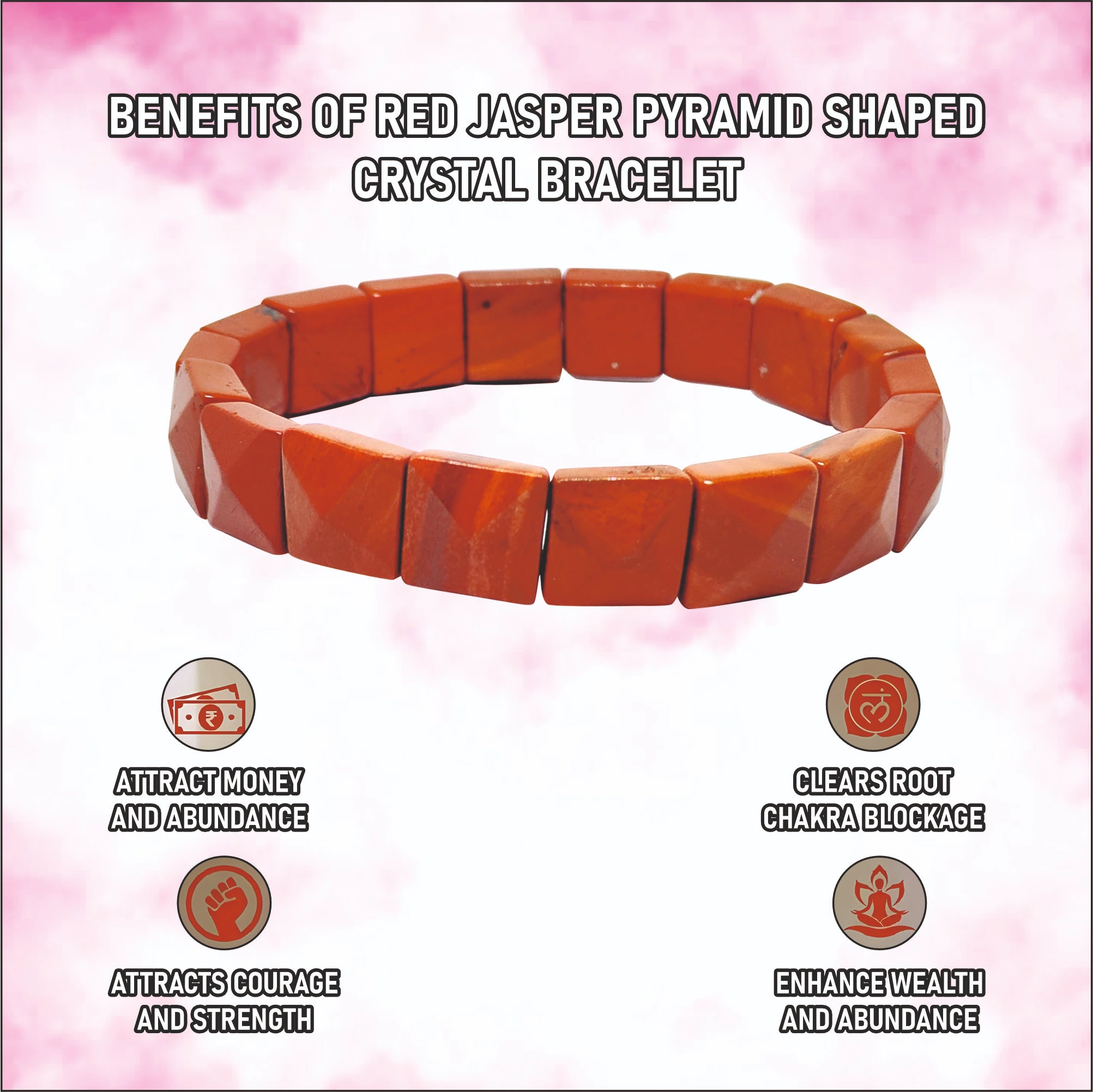 Red Jasper Pyramid Shaped Crystal Bracelet