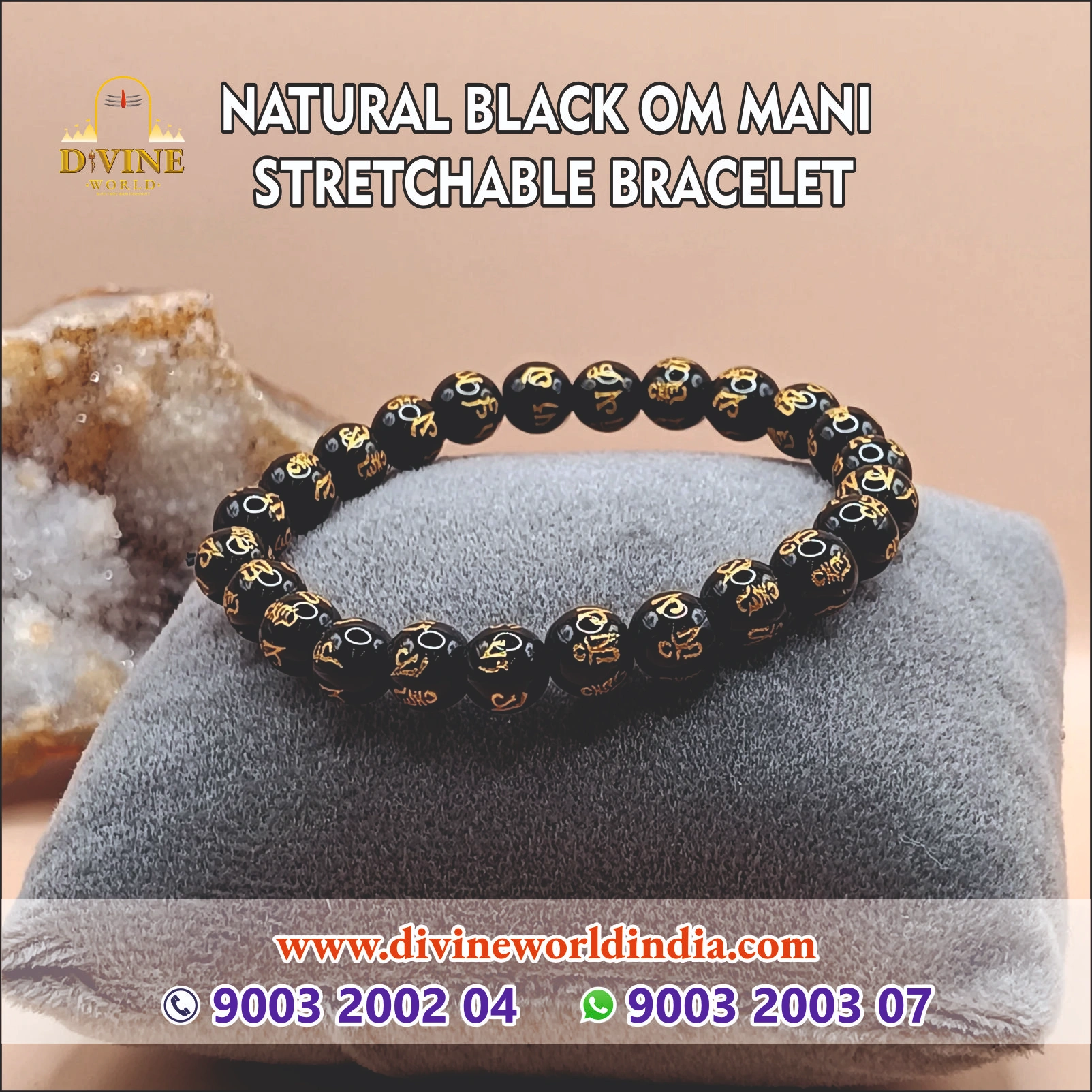 Natural Black Om Mani Stretchable Bracelet
