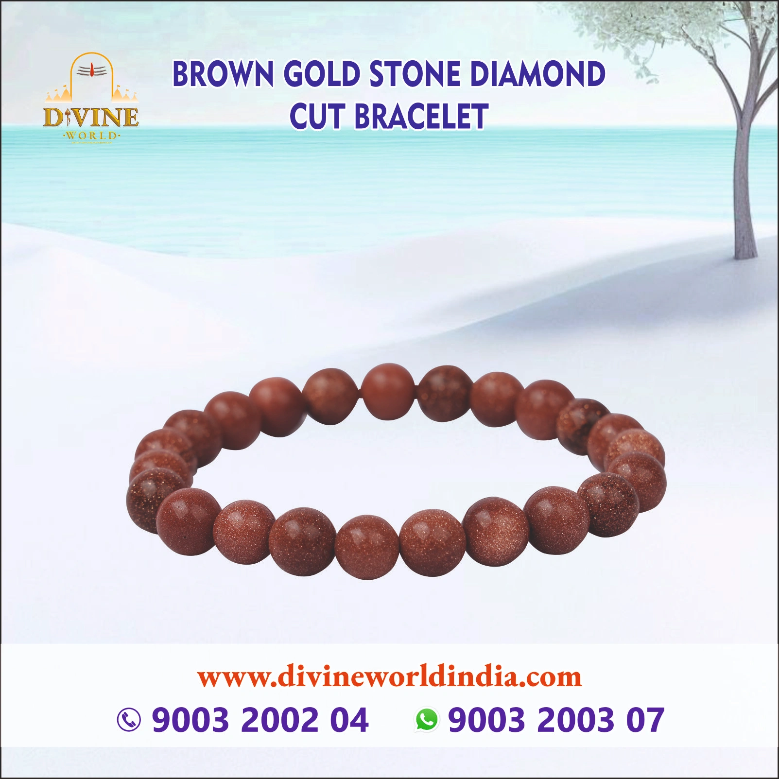 Brown Gold Stone Diamond Cut Bracelet