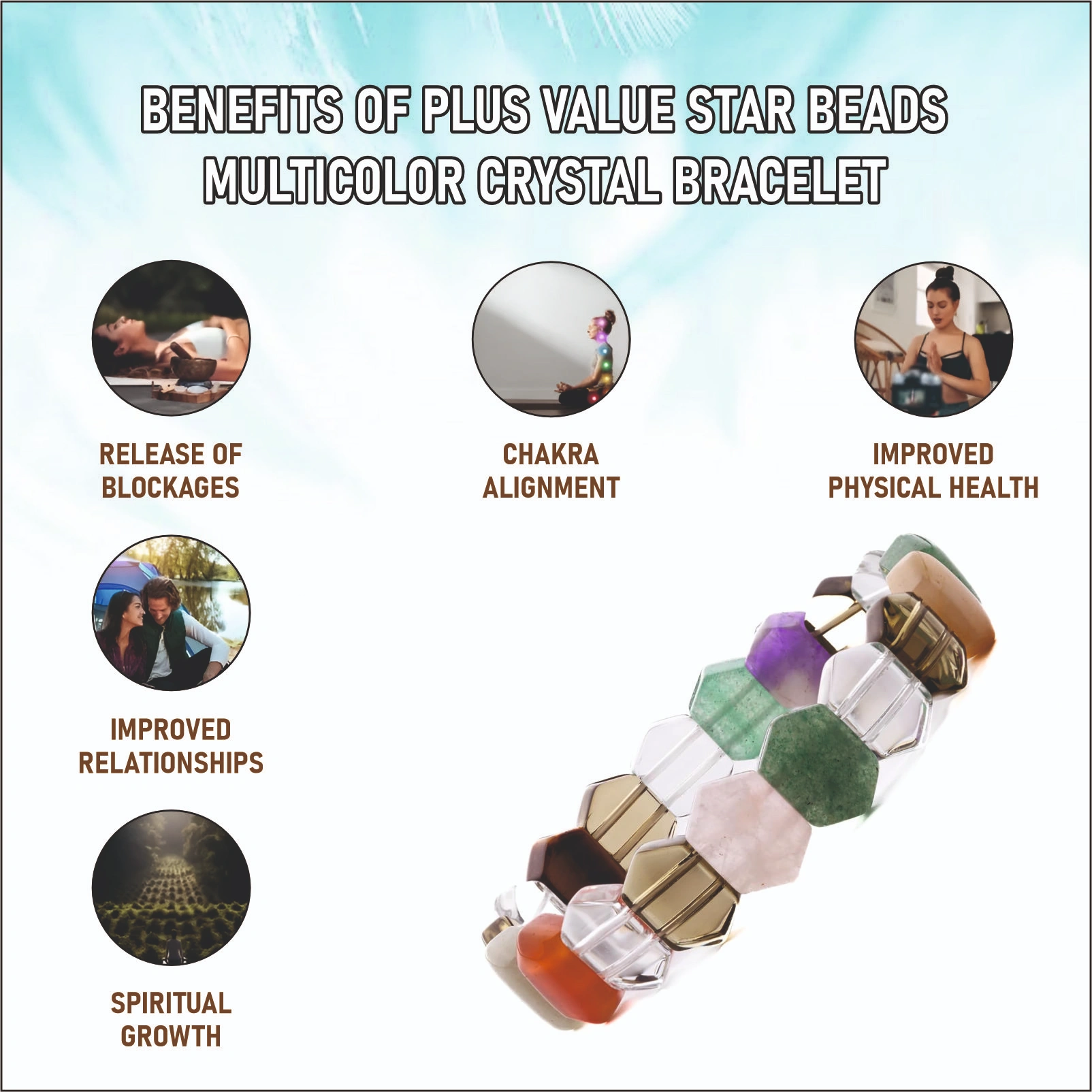 Star Beads Multi Color Reiki Healing Crystal Bracelet