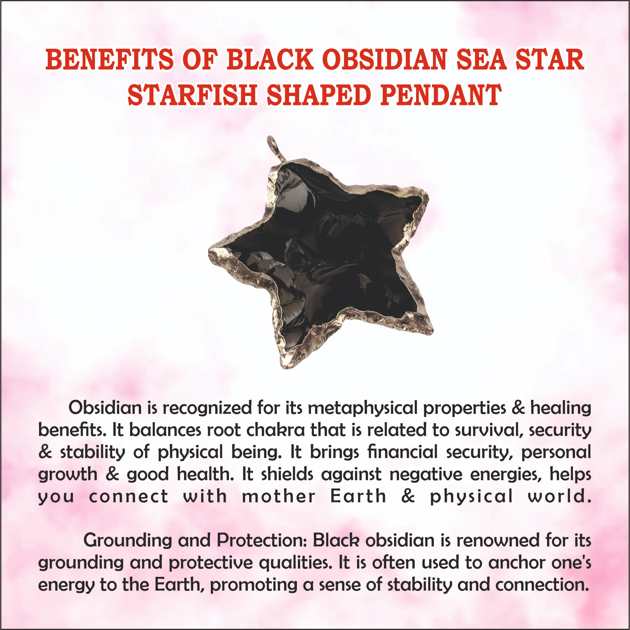 Black Obsidian Sea Star Starfish Shaped Pendant 