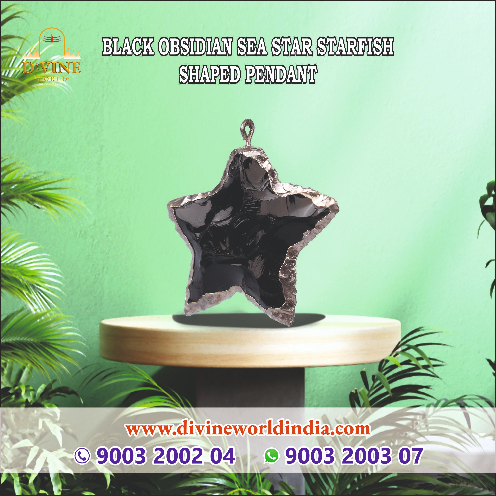 Black Obsidian Sea Star Starfish Shaped Pendant 