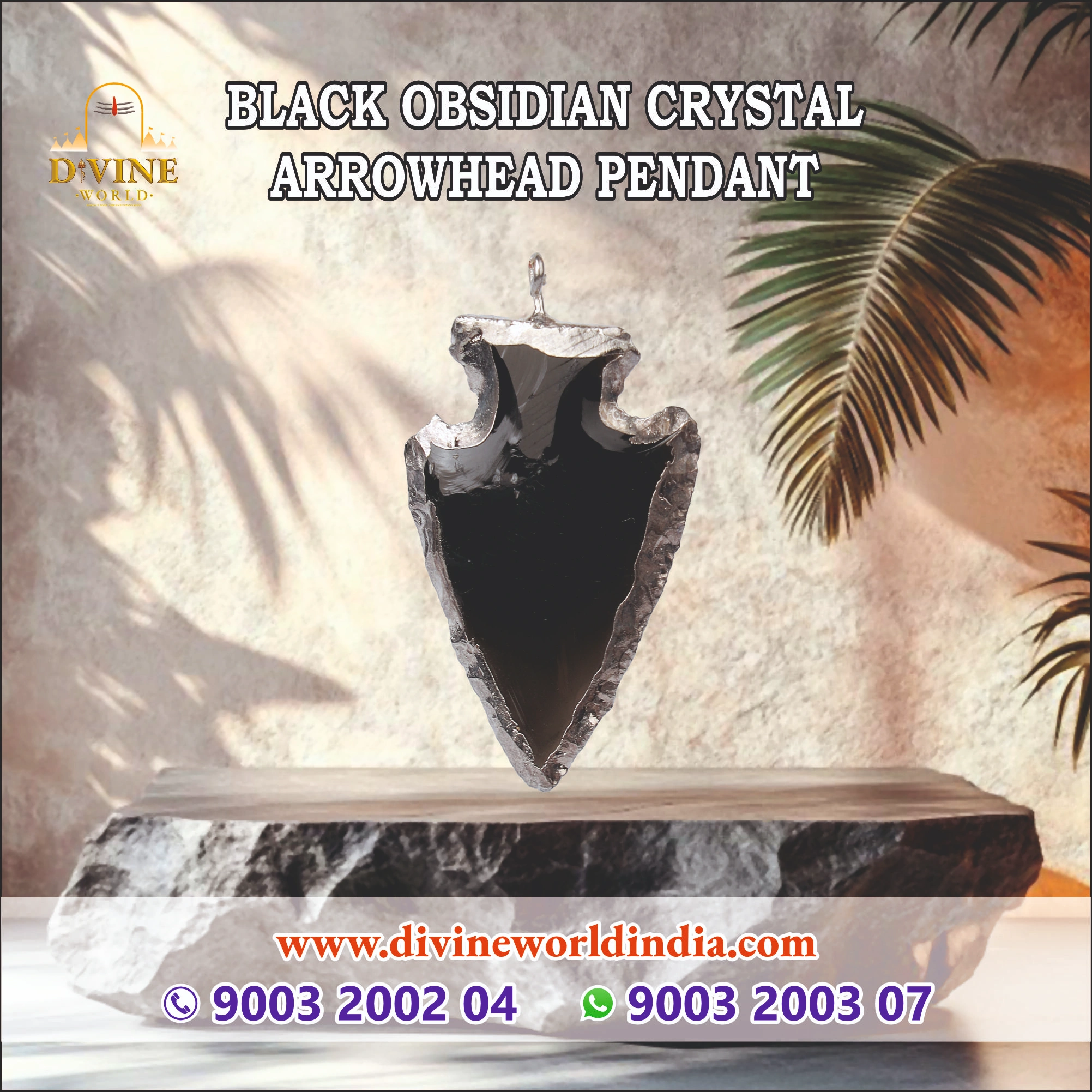 Black Obsidian Crystal Arrowhead Pendant