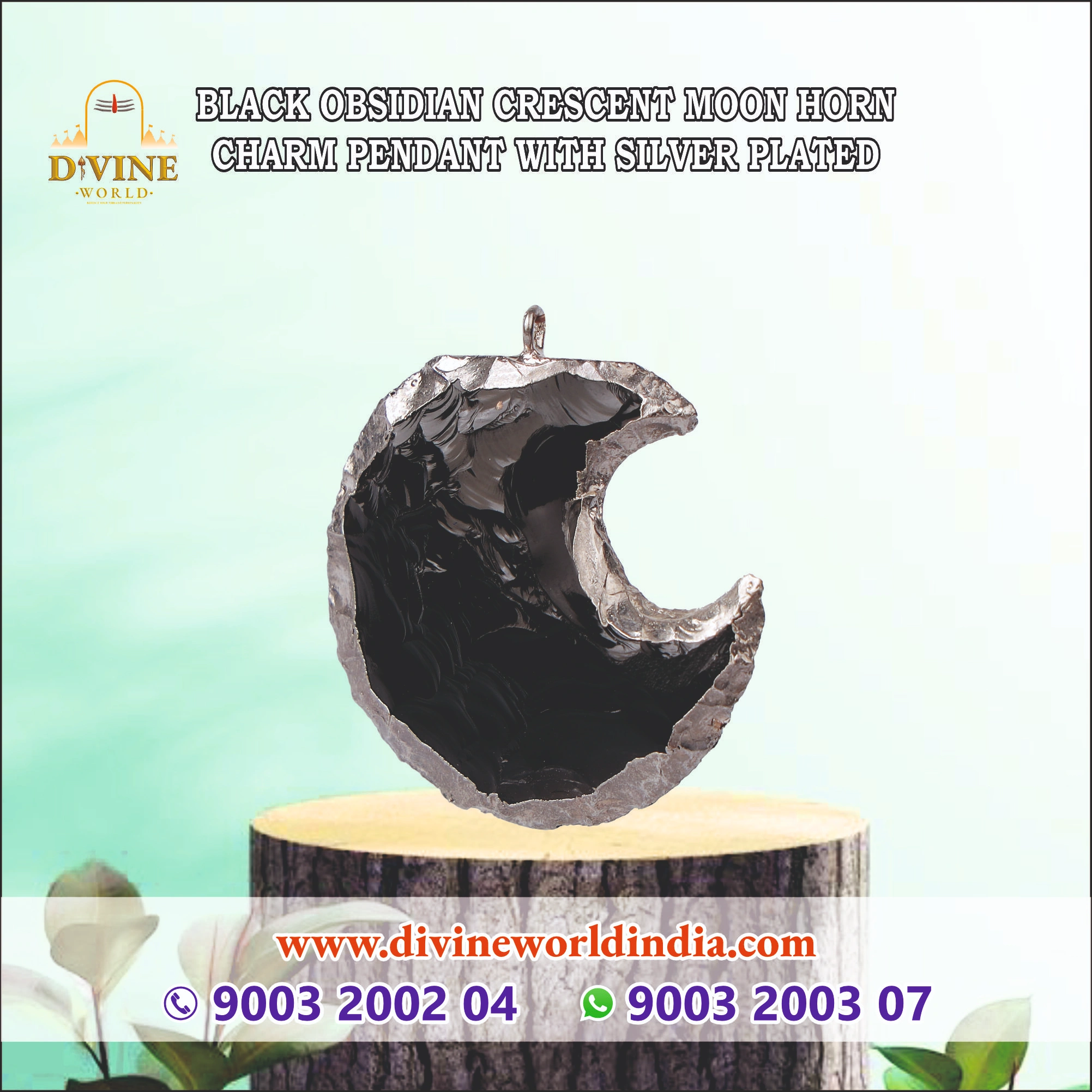 Black Obsidian Crescent Moon Pendant 