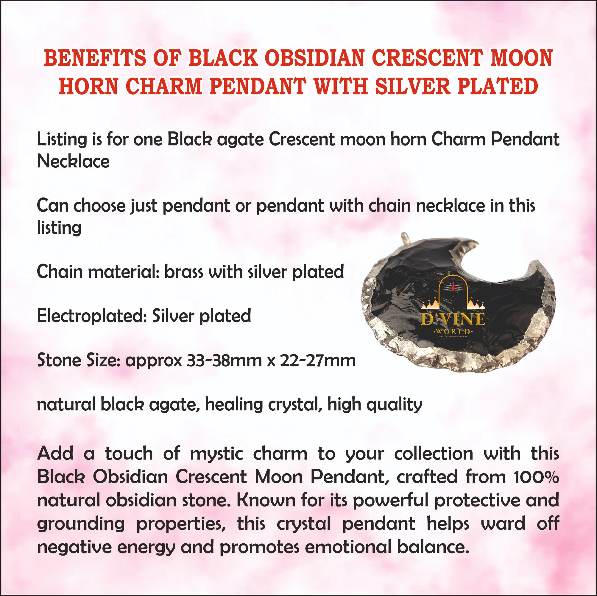 Black Obsidian Crescent Moon Pendant 