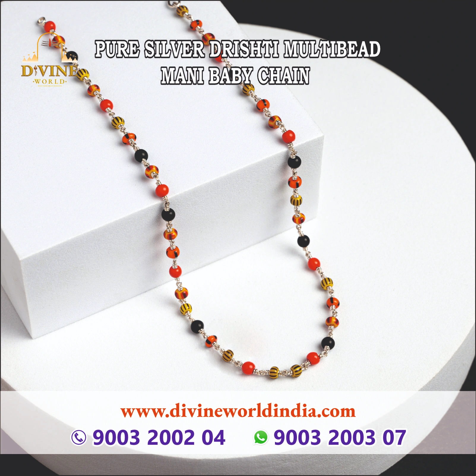 Pure Silver Drishti multibead Mani Baby Chain