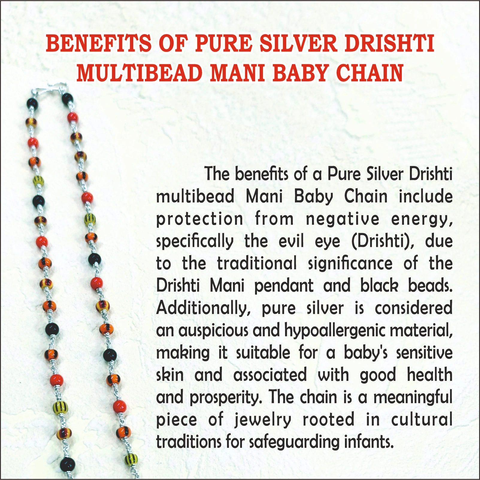 Pure Silver Drishti multibead Mani Baby Chain