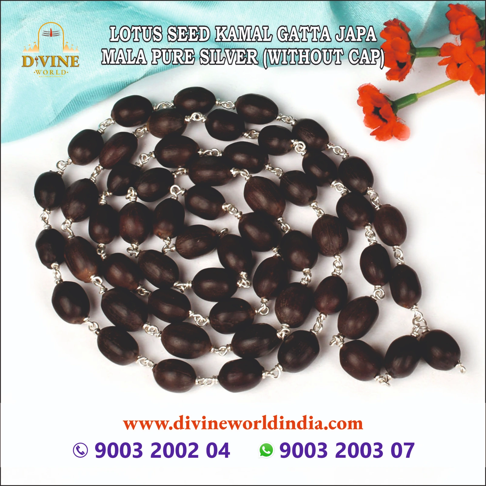 Lotus Seed Kamal Gatta Japa Mala Pure Silver (without cap) mala
