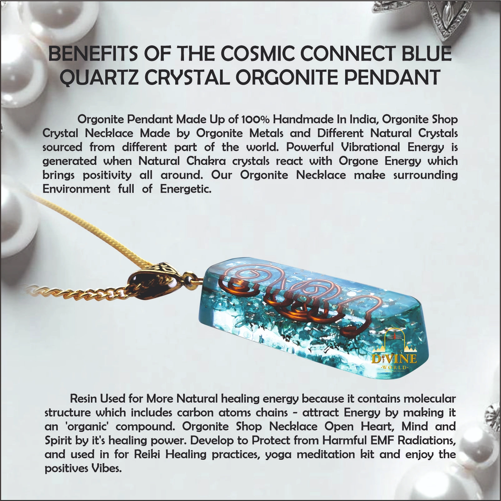Blue Quartz Crystal Orgonite Pendant 