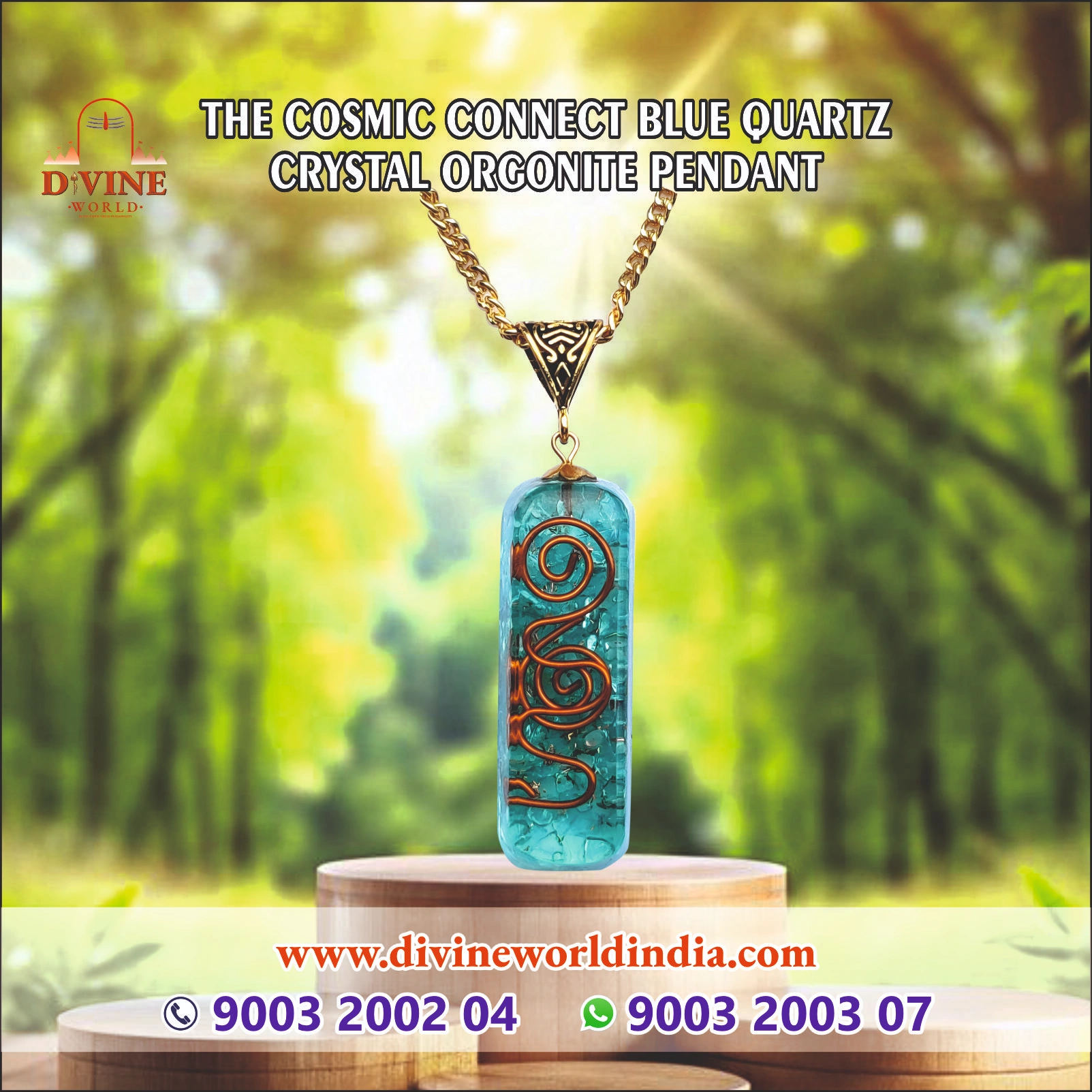 Blue Quartz Crystal Orgonite Pendant 