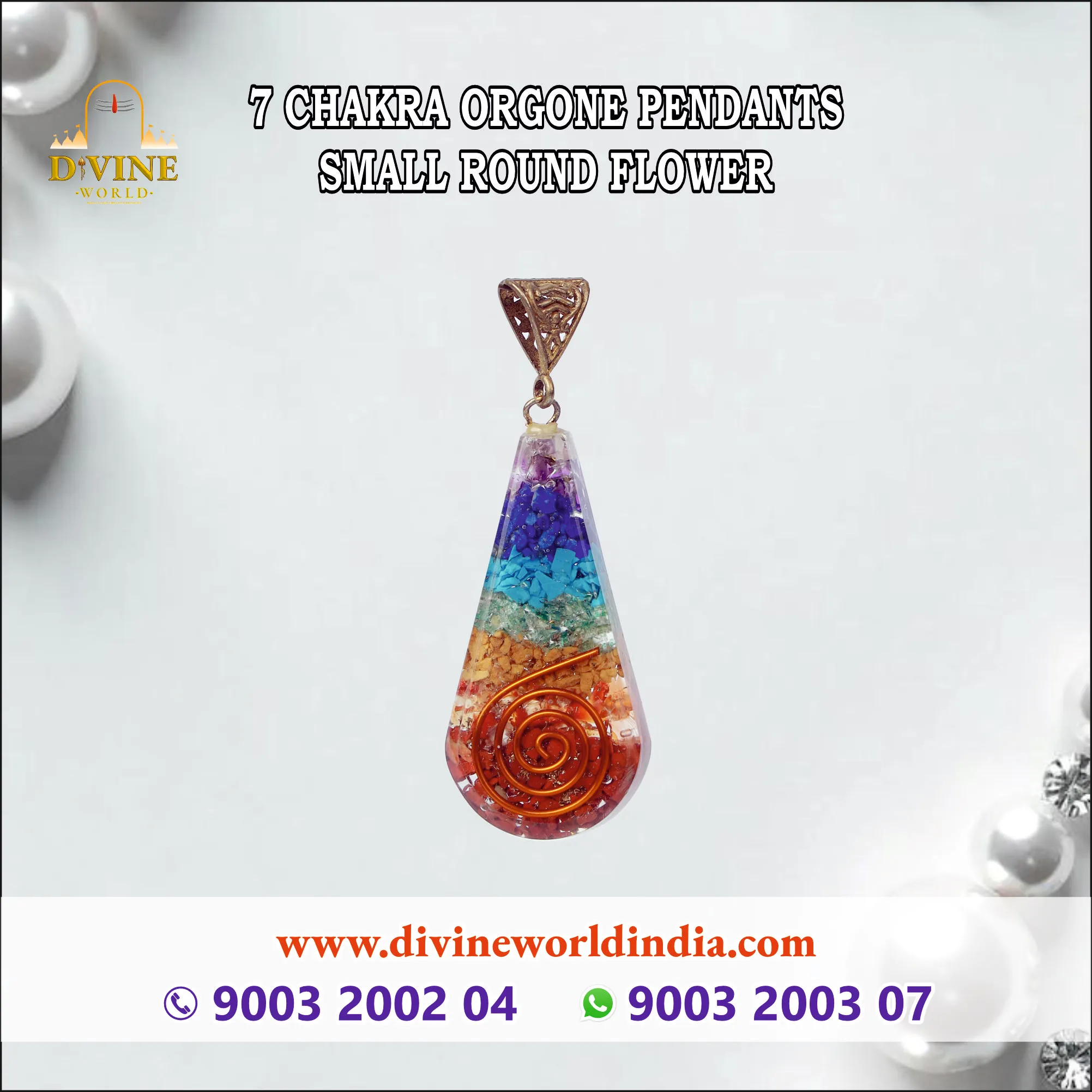 7 CHAKRA ORGONE PENDANTS  SMALL ROUND FLOWER