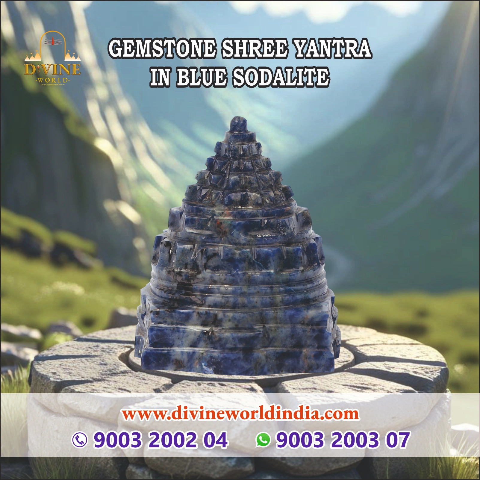 Gemstone Shree Yantra in Blue Sodalite