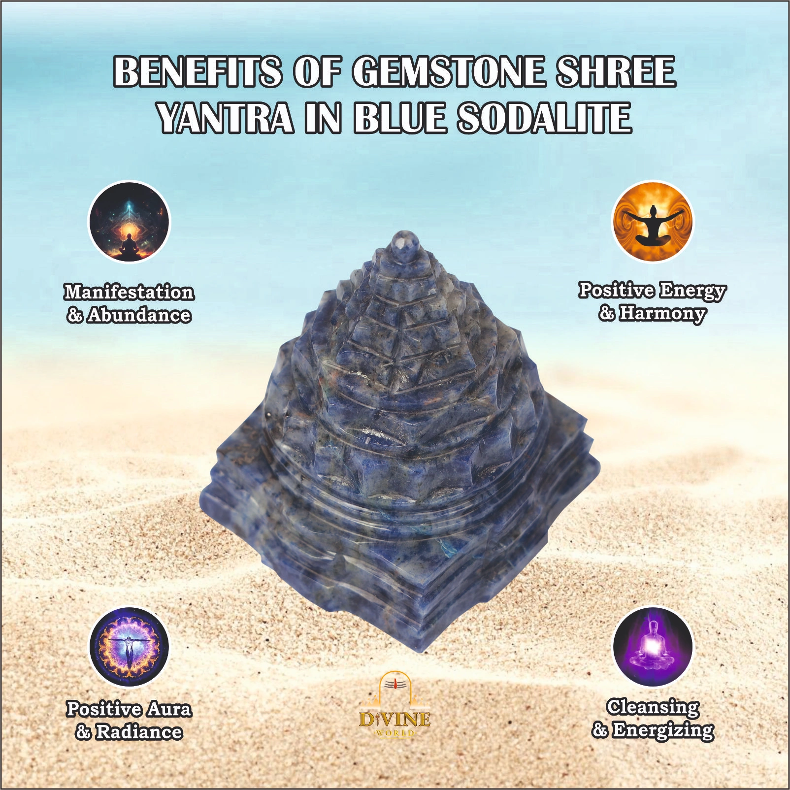 Gemstone Shree Yantra in Blue Sodalite