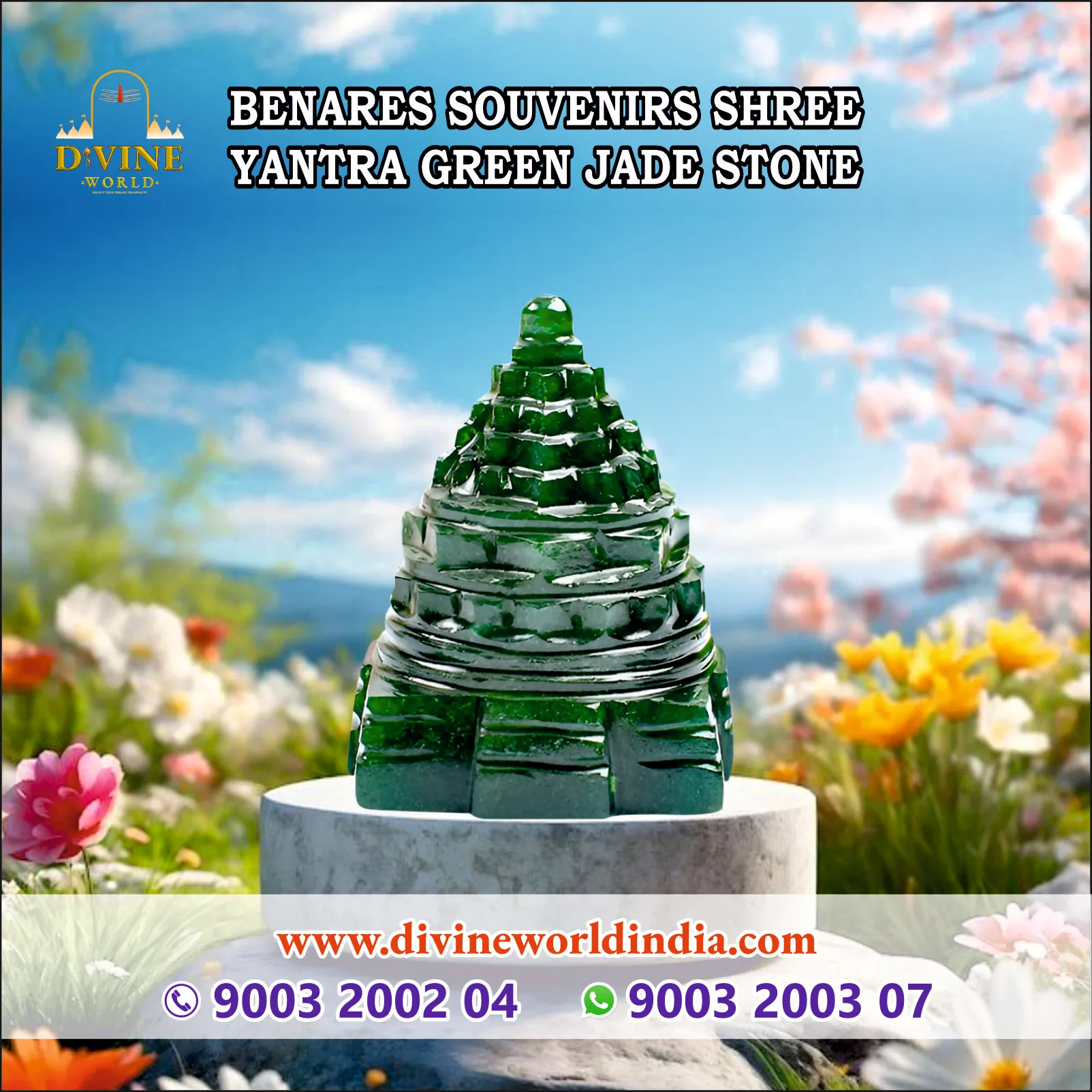 Benares Souvenirs Shree Yantra Green Jade Stone