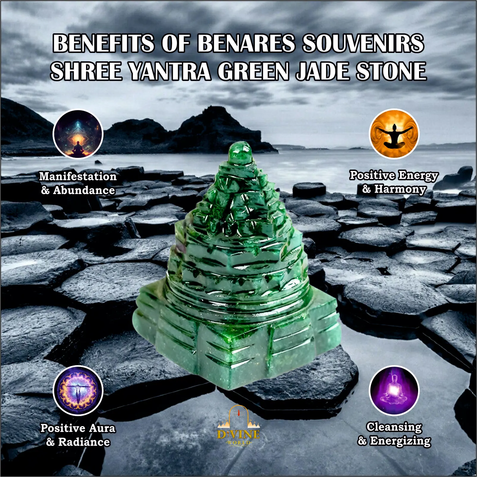 Benares Souvenirs Shree Yantra Green Jade Stone