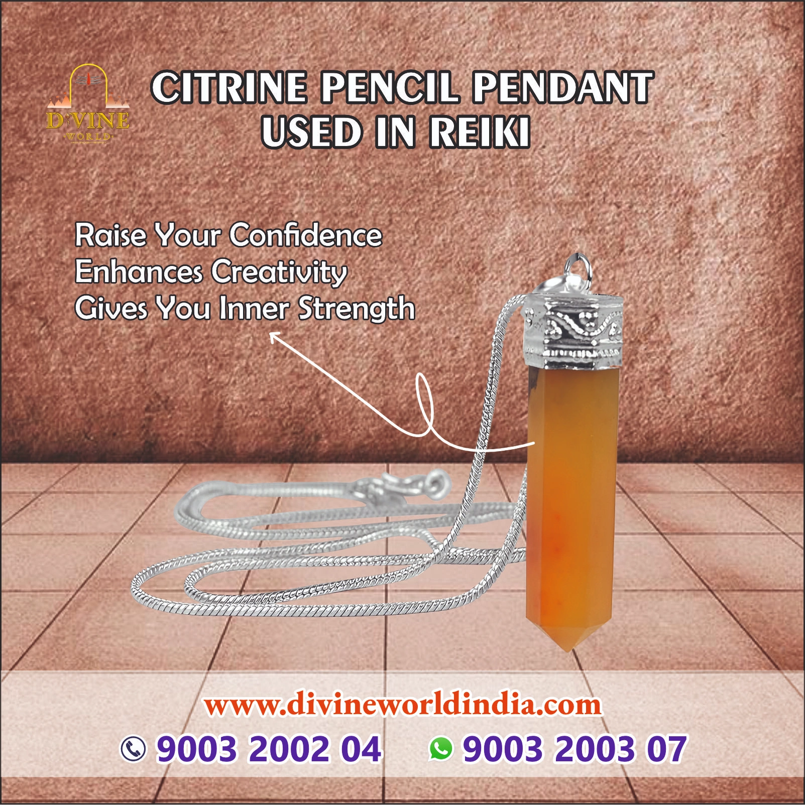 Citrine Pencil Pendant (Used in Reiki)