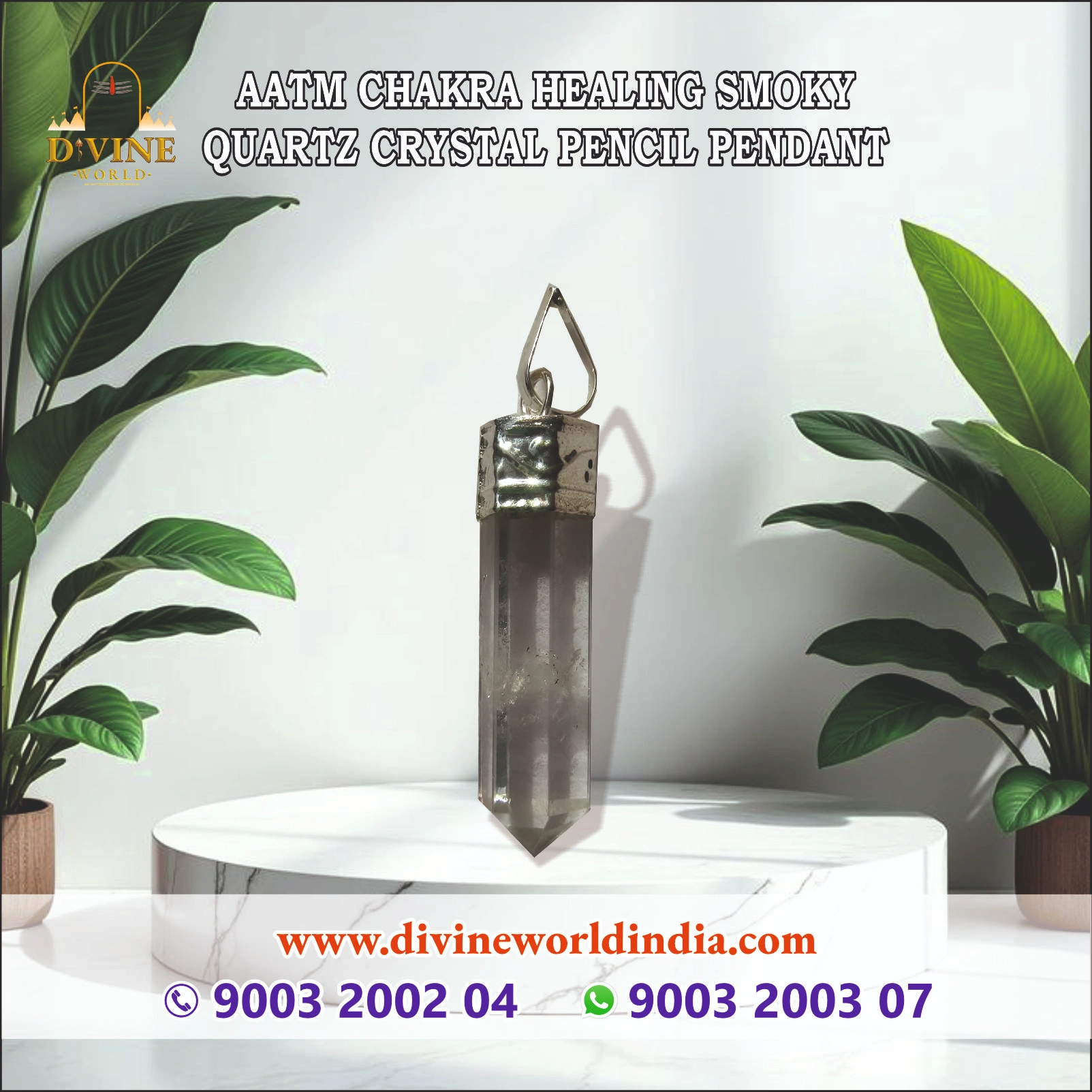 Healing Smoky Quartz Crystal Pencil Pendant