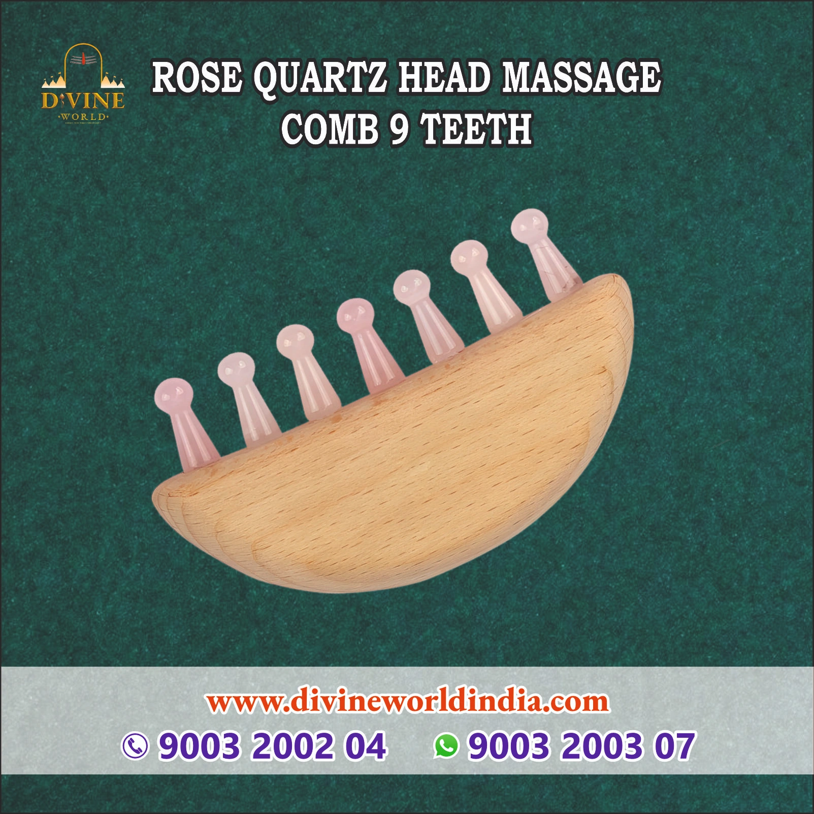 Rose Quartz Head Massage Comb (9 Teeth)