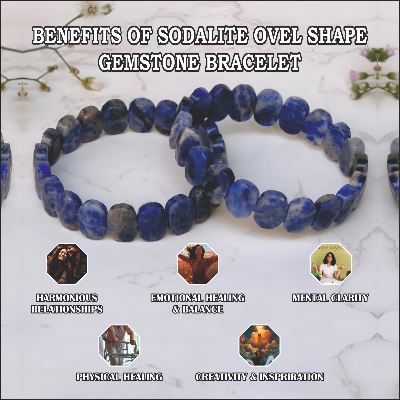 SODALITE OVEL SHAPE GEMSTONE BRACELET