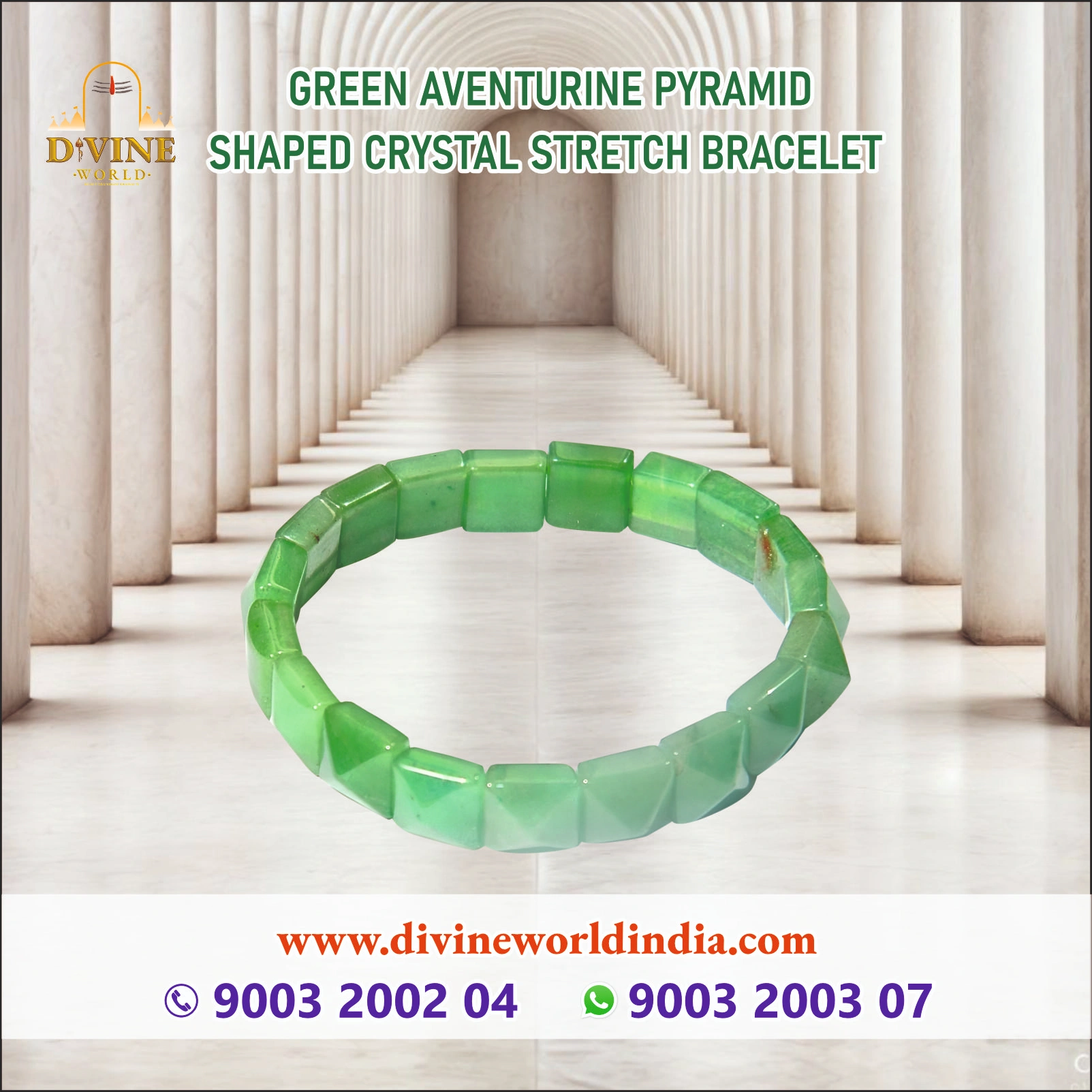 GREEN AVENTURINE PYRAMID SHAPED CRYSTAL STRETCH BRACELET