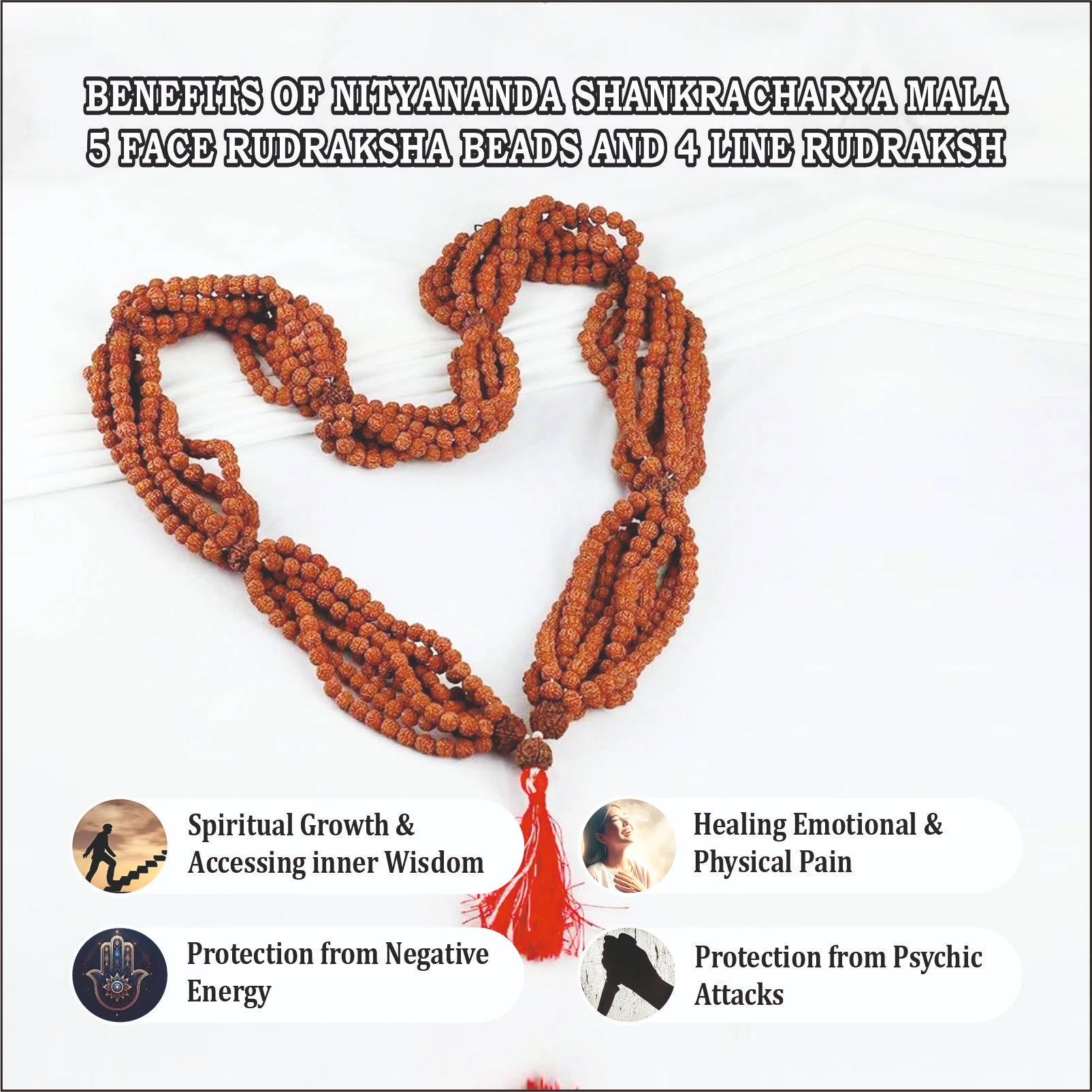 Nityananda Shankracharya Mala 5 Face Rudraksha Beads and 4 Line Rudraksh