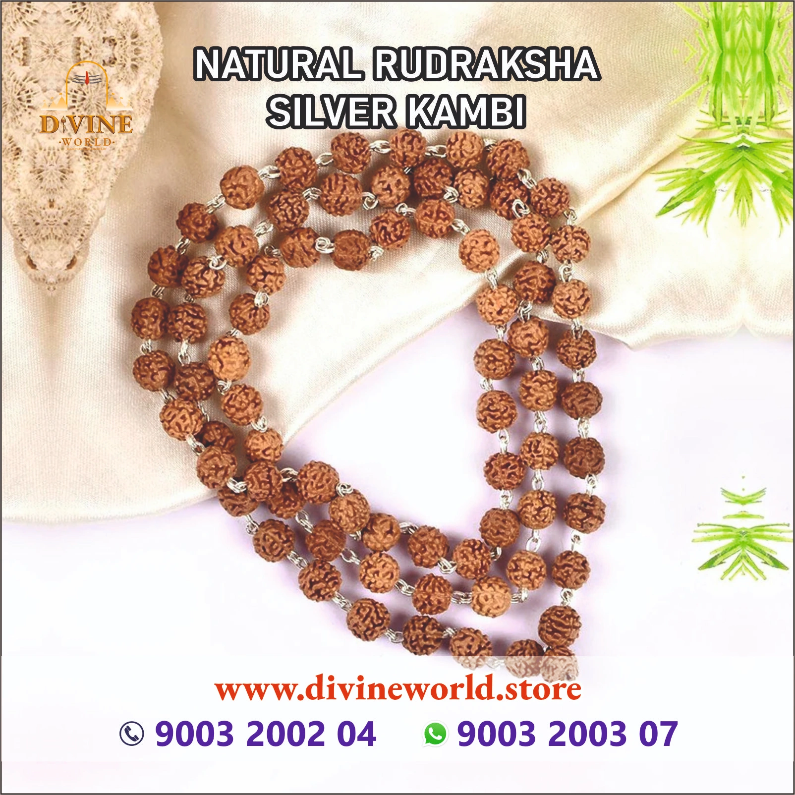NATURAL RUDRAKSHA  SILVER KAMBI
