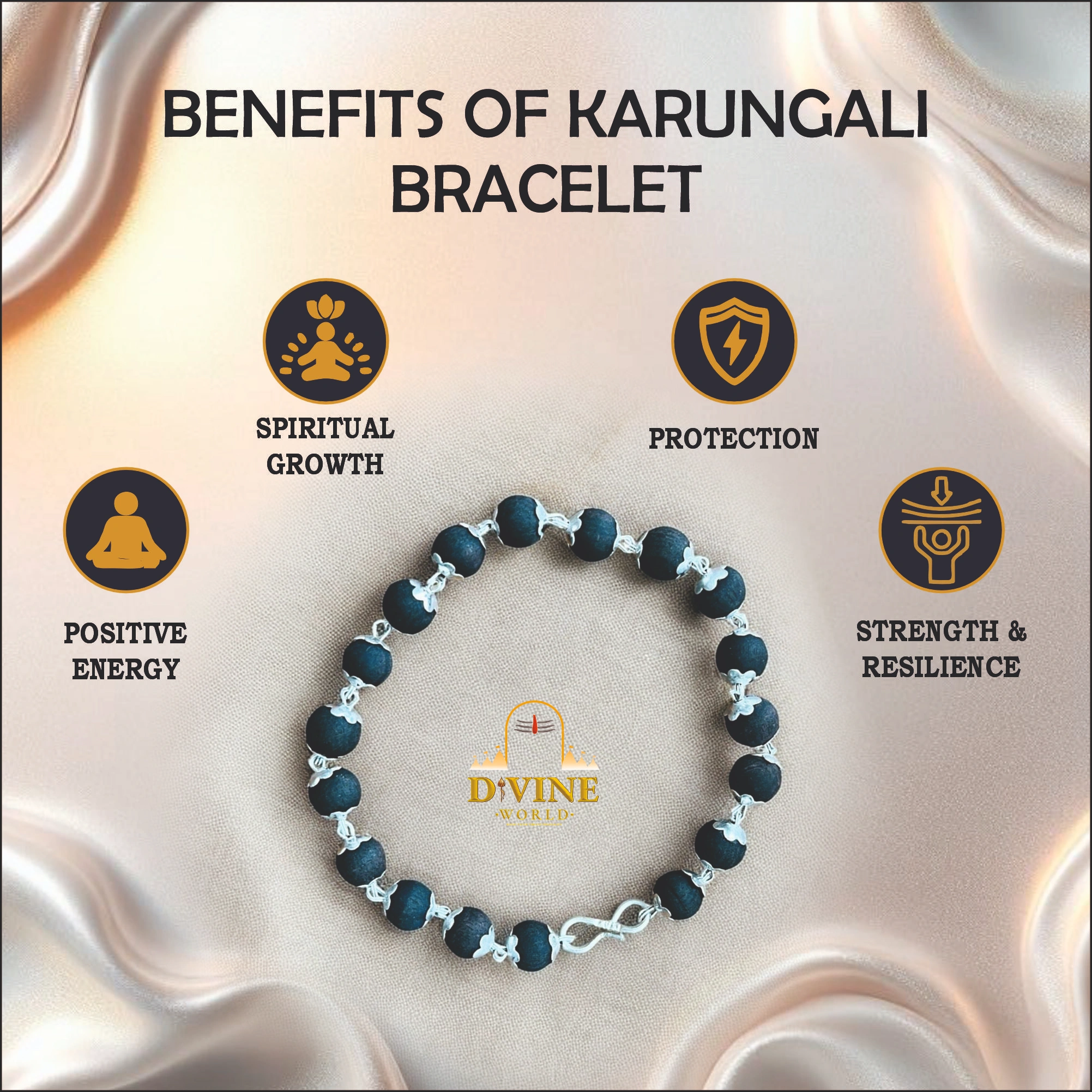 Karungali Bracelet Silver Cap
