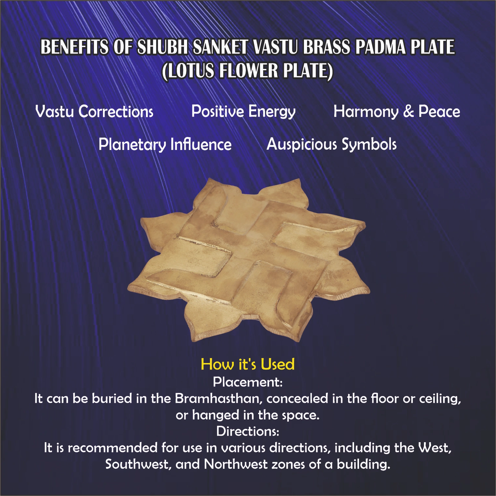 Shubh Sanket Vastu Brass Padma Plate (Lotus Flower Plate)