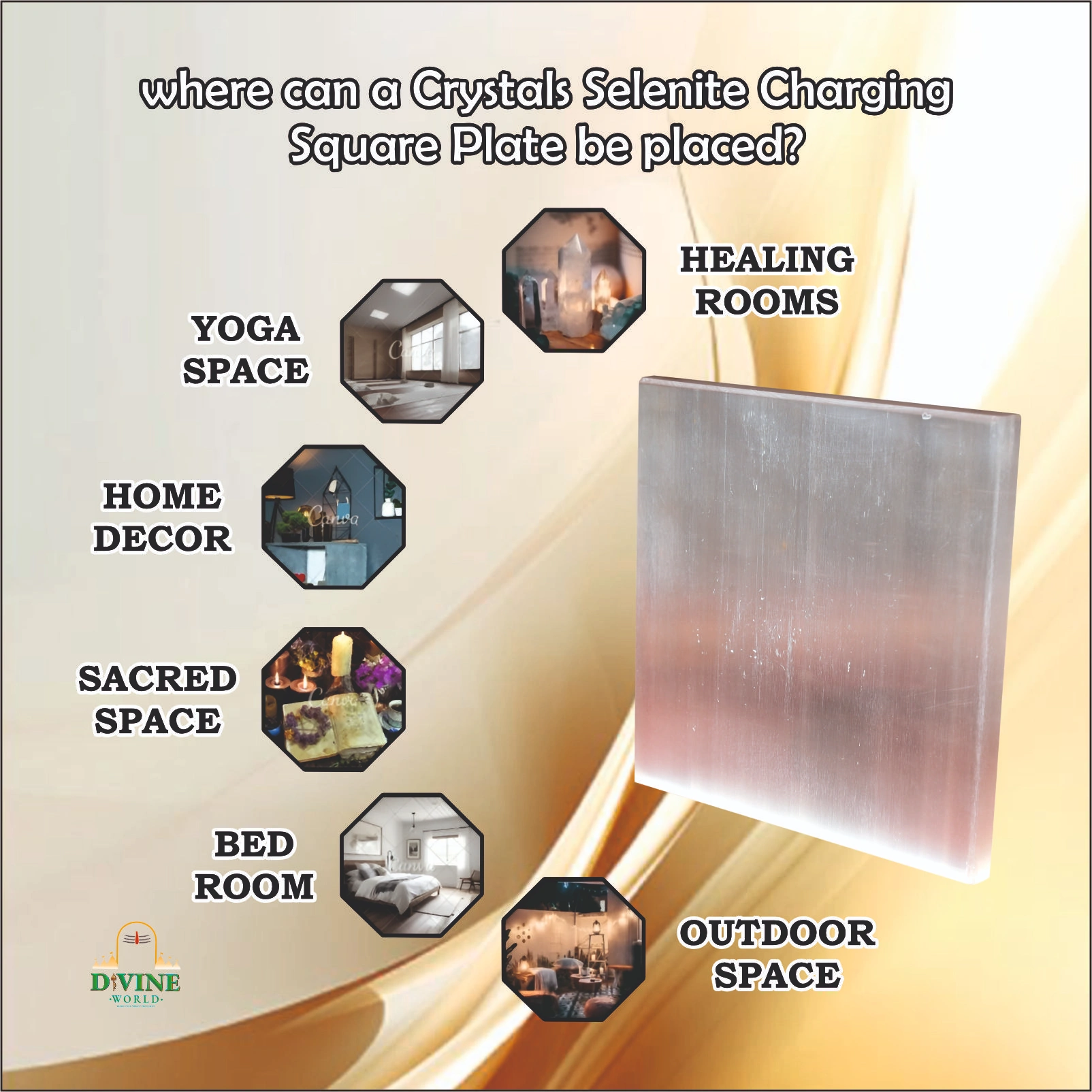 Crystals Selenite Charging Square Plate