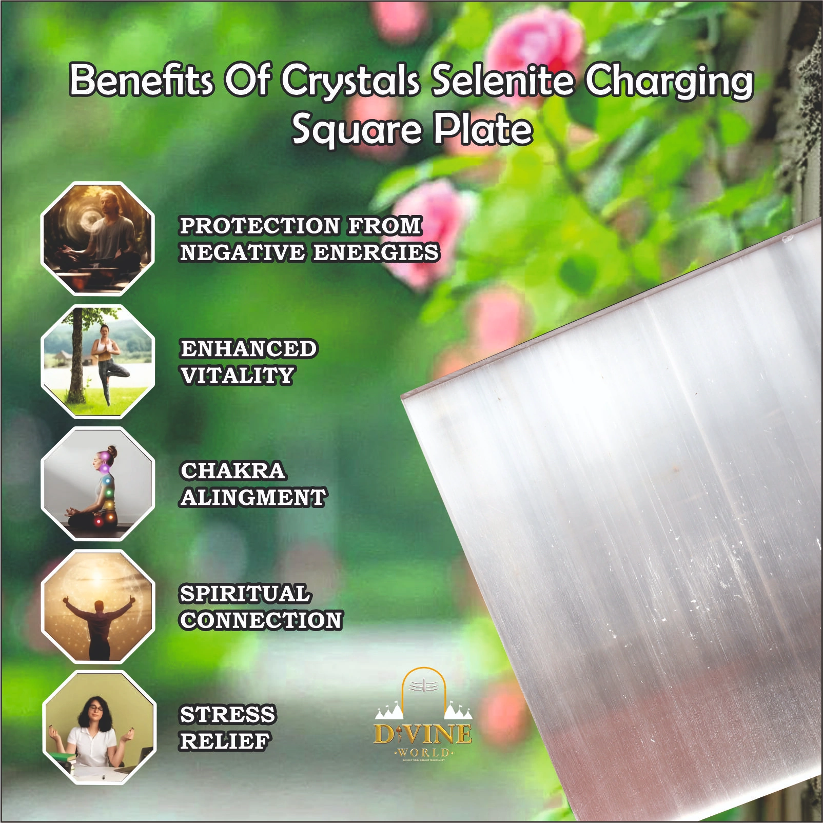 Crystals Selenite Charging Square Plate