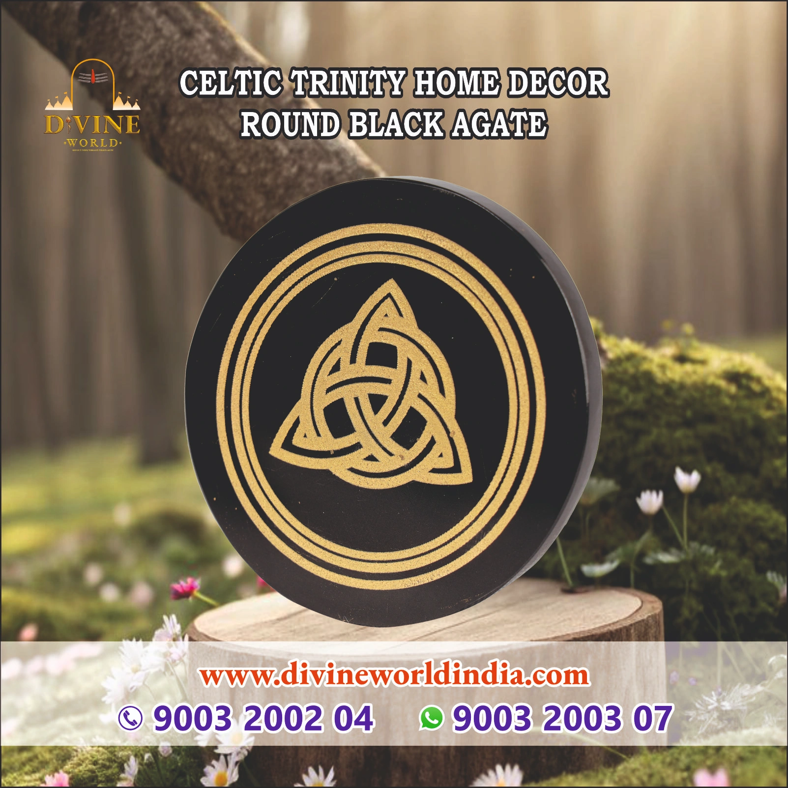 Celtic Trinity Home Decor Round Black Agate  