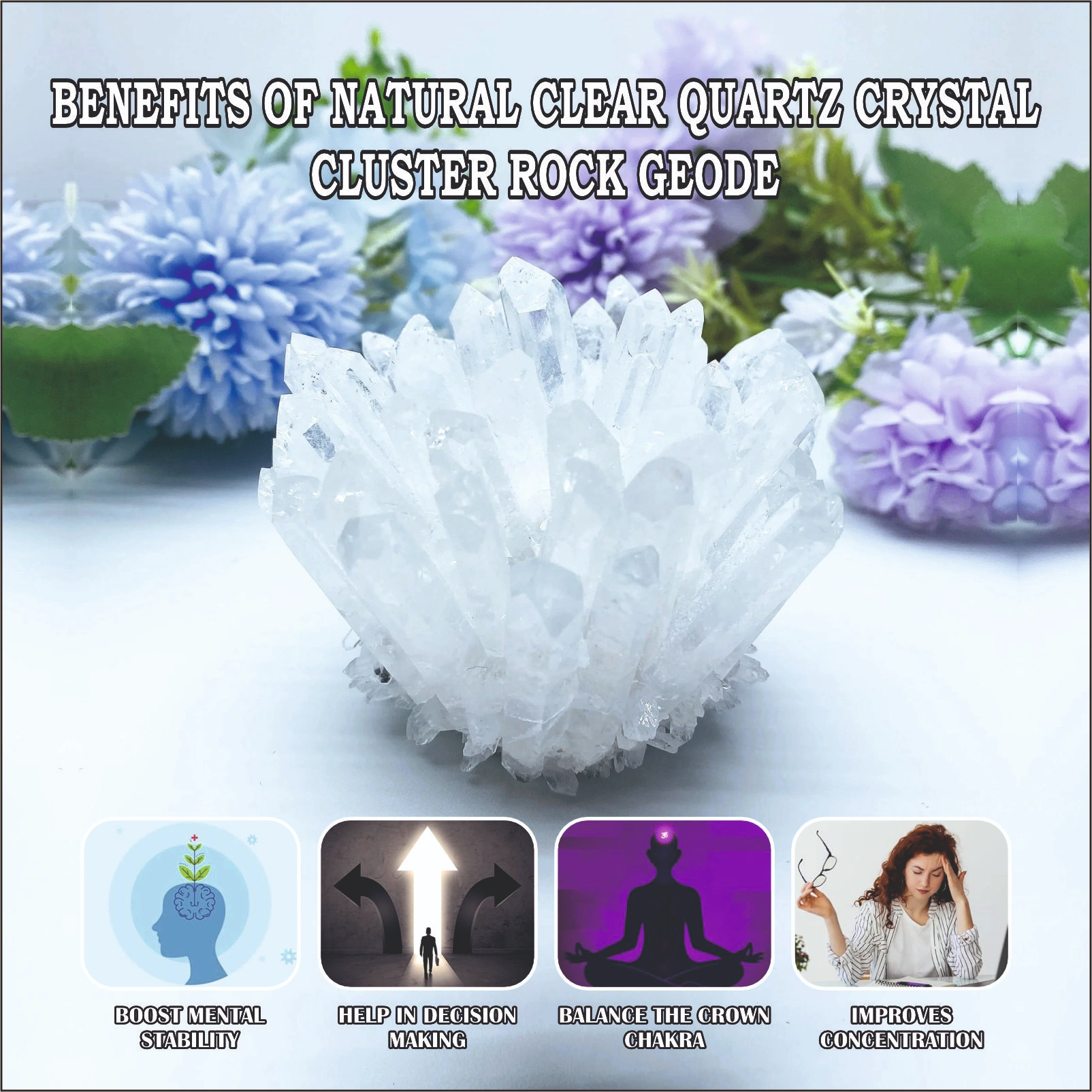 Natural Clear Quartz Crystal Cluster Rock Geode