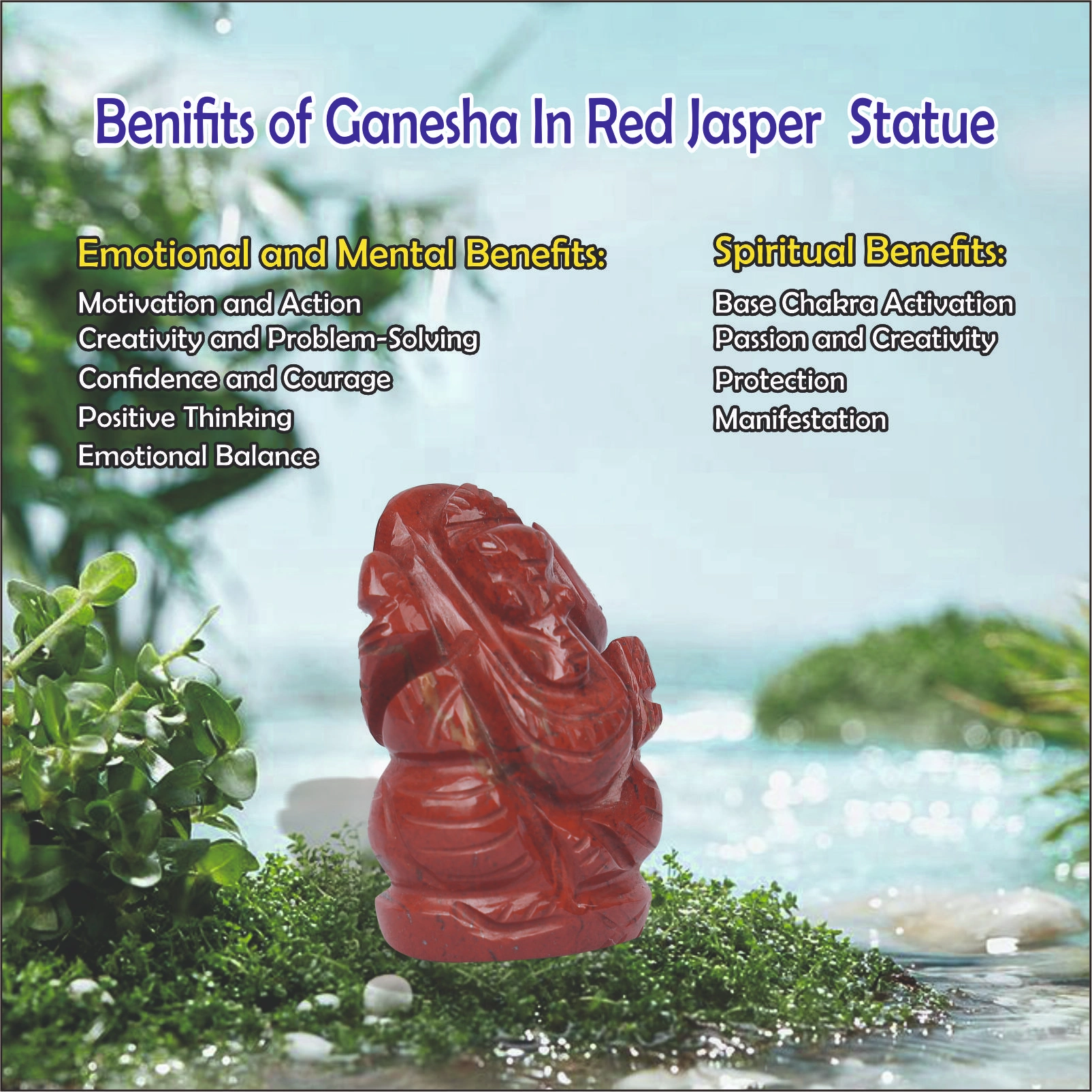 Ganesha in Red Jasper Statue