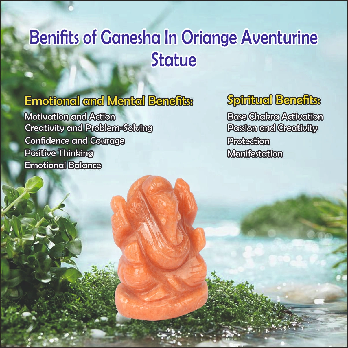 GANESHA IN ORIANGE AVENTURINE STATUE