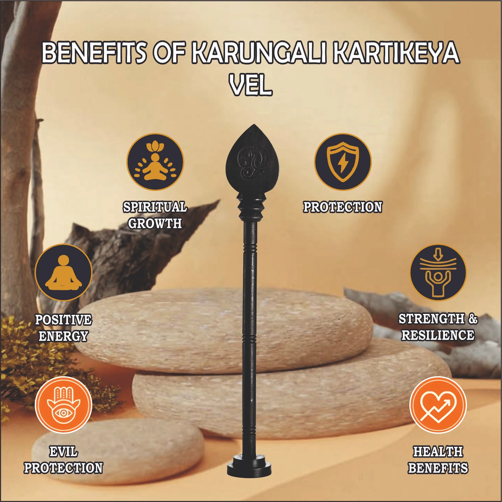 Karungali Kartikeya Vel (32.5 cm)