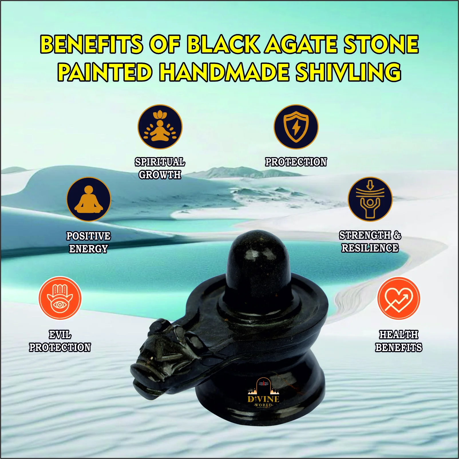 Black Agate Stone Painted Handmade Shivling