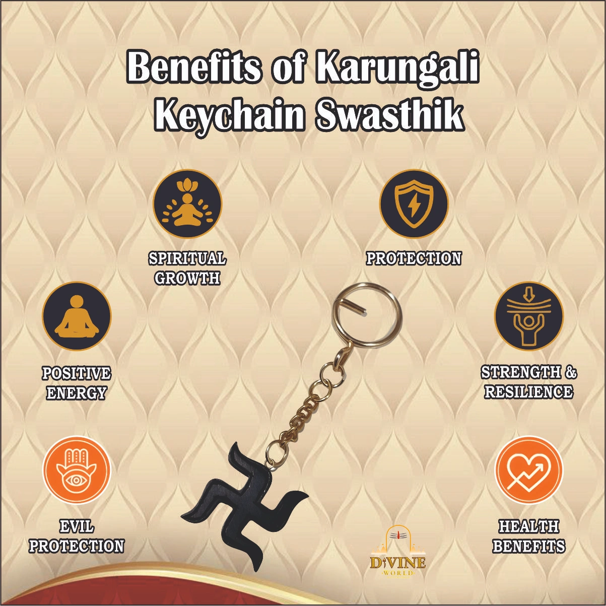 Karungali (Black Ebony Wood) Keychain – Swastik