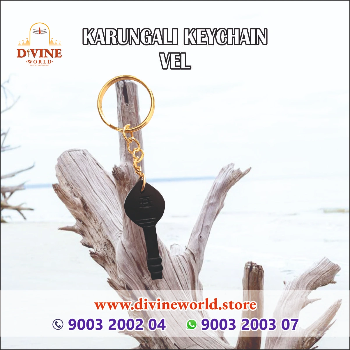 Karungali (Black Ebony Wood) Vel Keychain