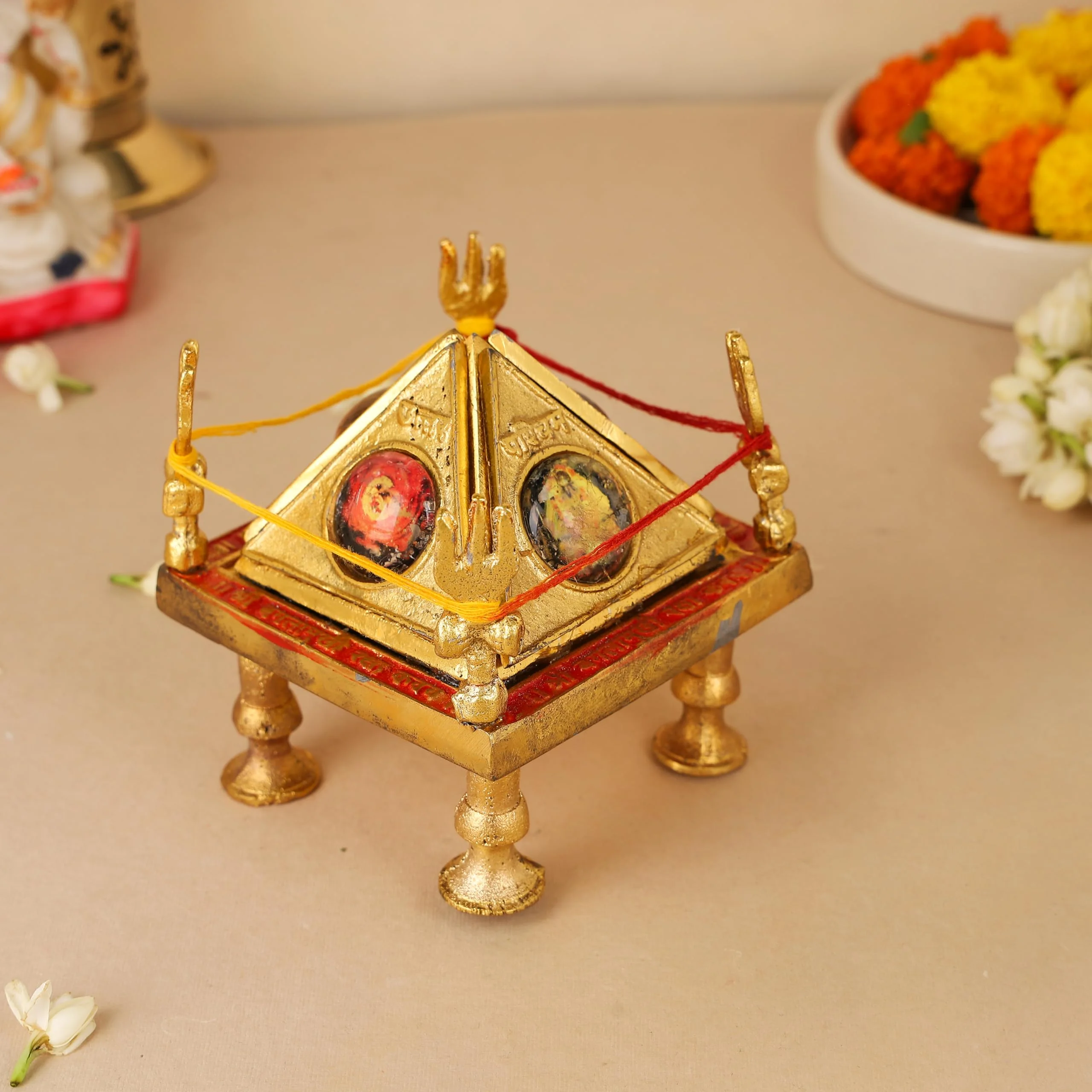 Baglamukhi Raksha Kavach Yantra Chowki in Brass