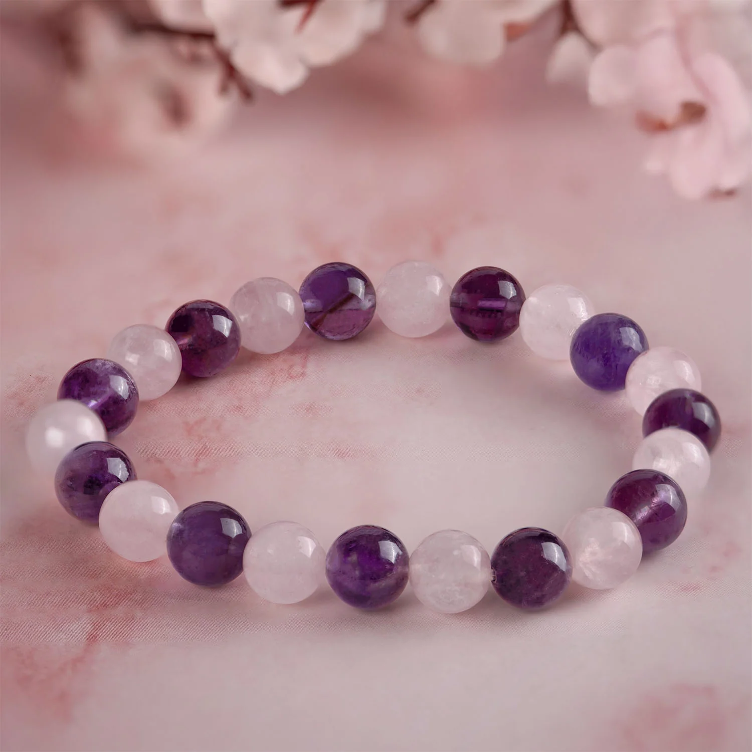 NATURAL AMETHYST,  ROSE QUARTZ  BRACELET