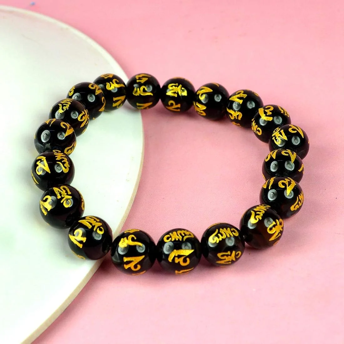 Natural Black Om Mani Stretchable Bracelet