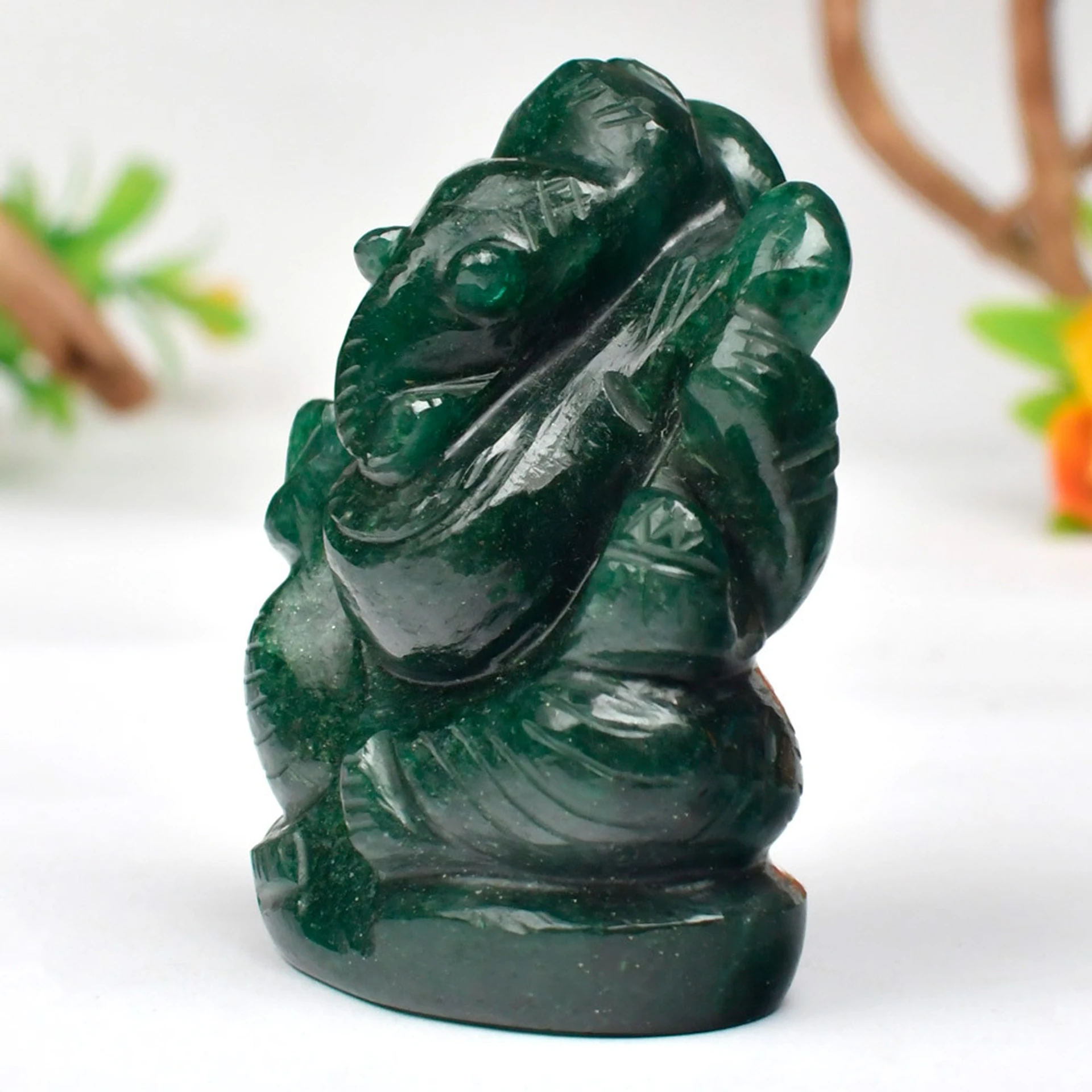 GEMS Green Jade Ganesha Statue