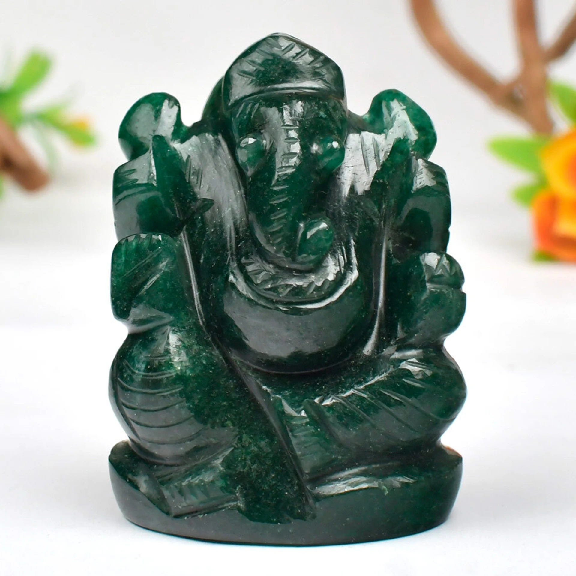 GEMS Green Jade Ganesha Statue