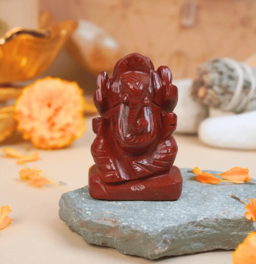 Ganesha in Red Jasper Statue