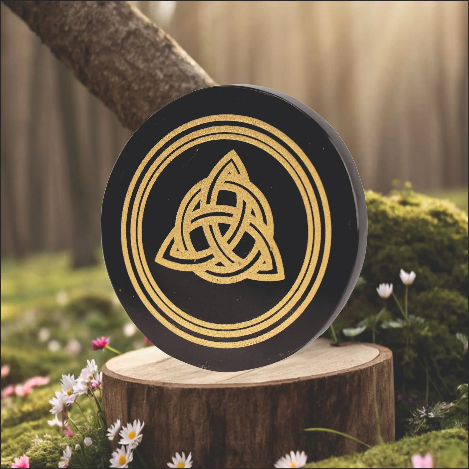 Celtic Trinity Home Decor Round Black Agate  