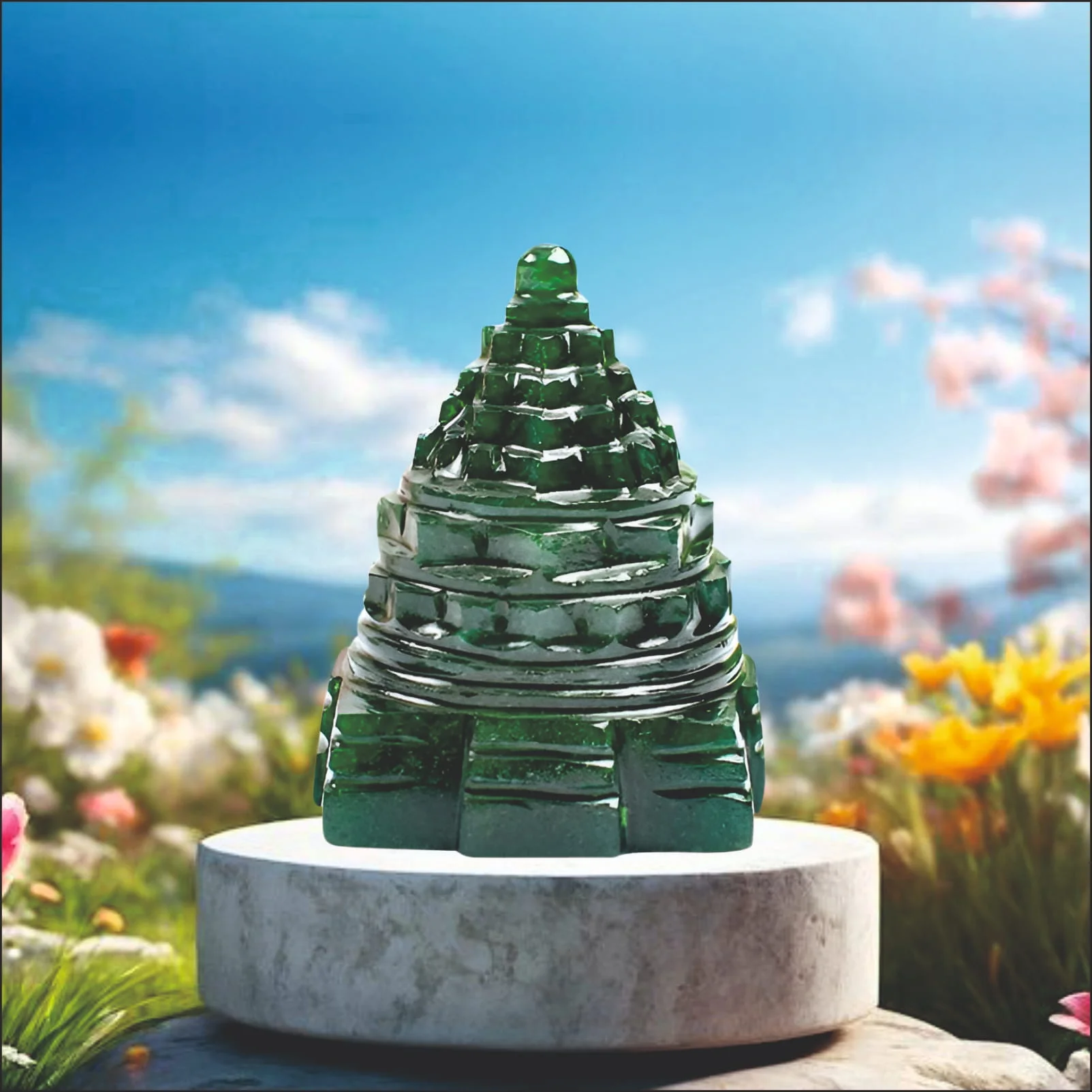 Benares Souvenirs Shree Yantra Green Jade Stone