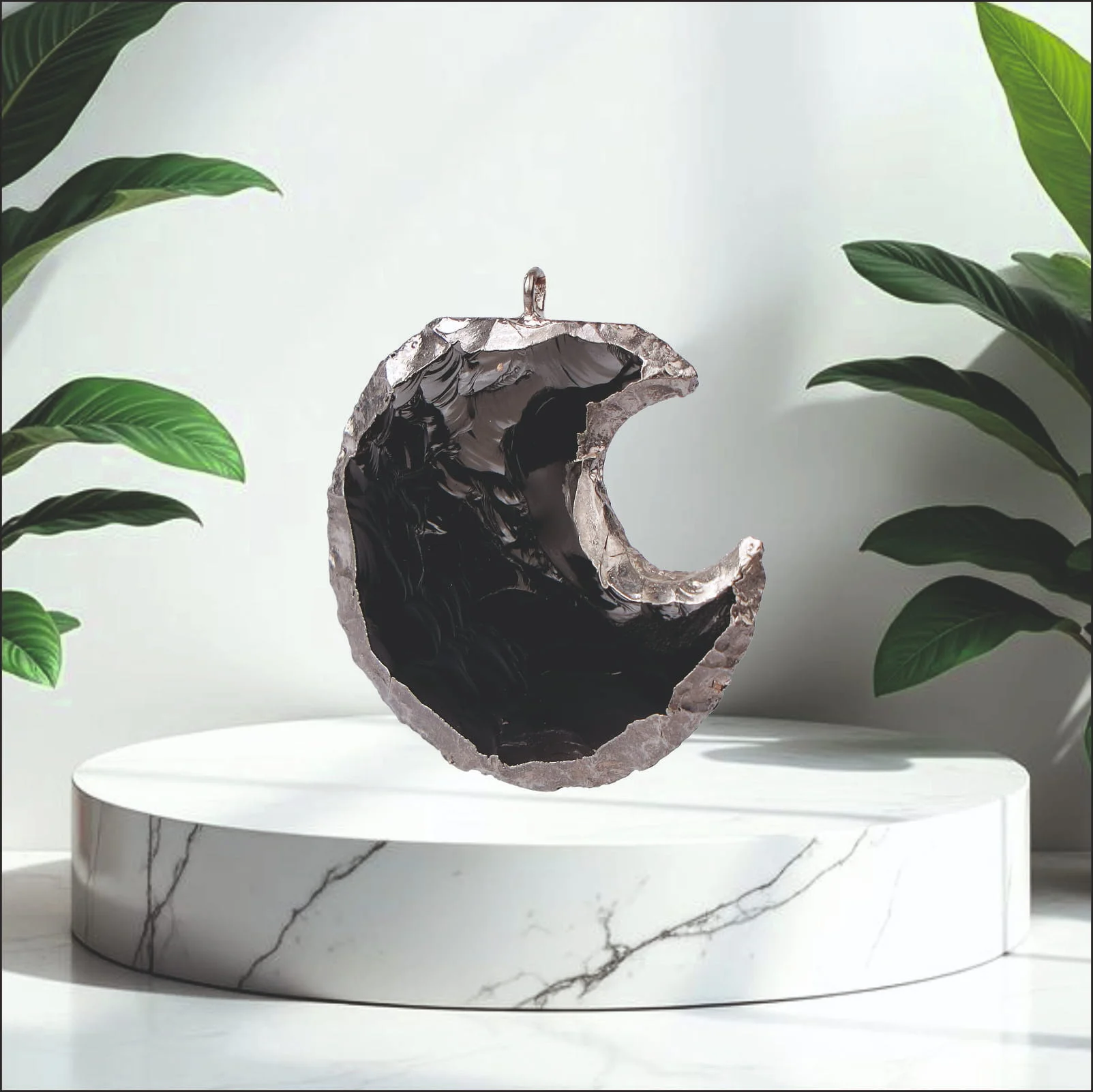 Black Obsidian Crescent Moon Pendant 